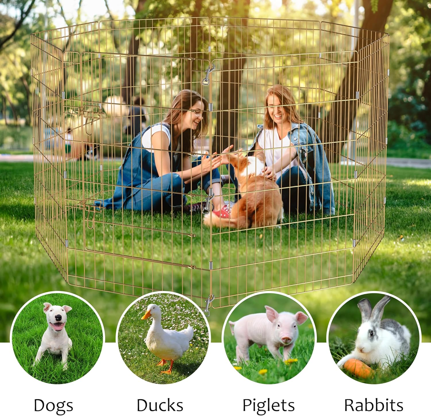 Artmeer Pet Playpen Puppy Kennels Dog Fence Exercise Pen Gate Foldable Dog Crate 8 Panels 36 Inch Options Ideal for Animals Outdoor Indoor (Gold 24''X36'') image number 3