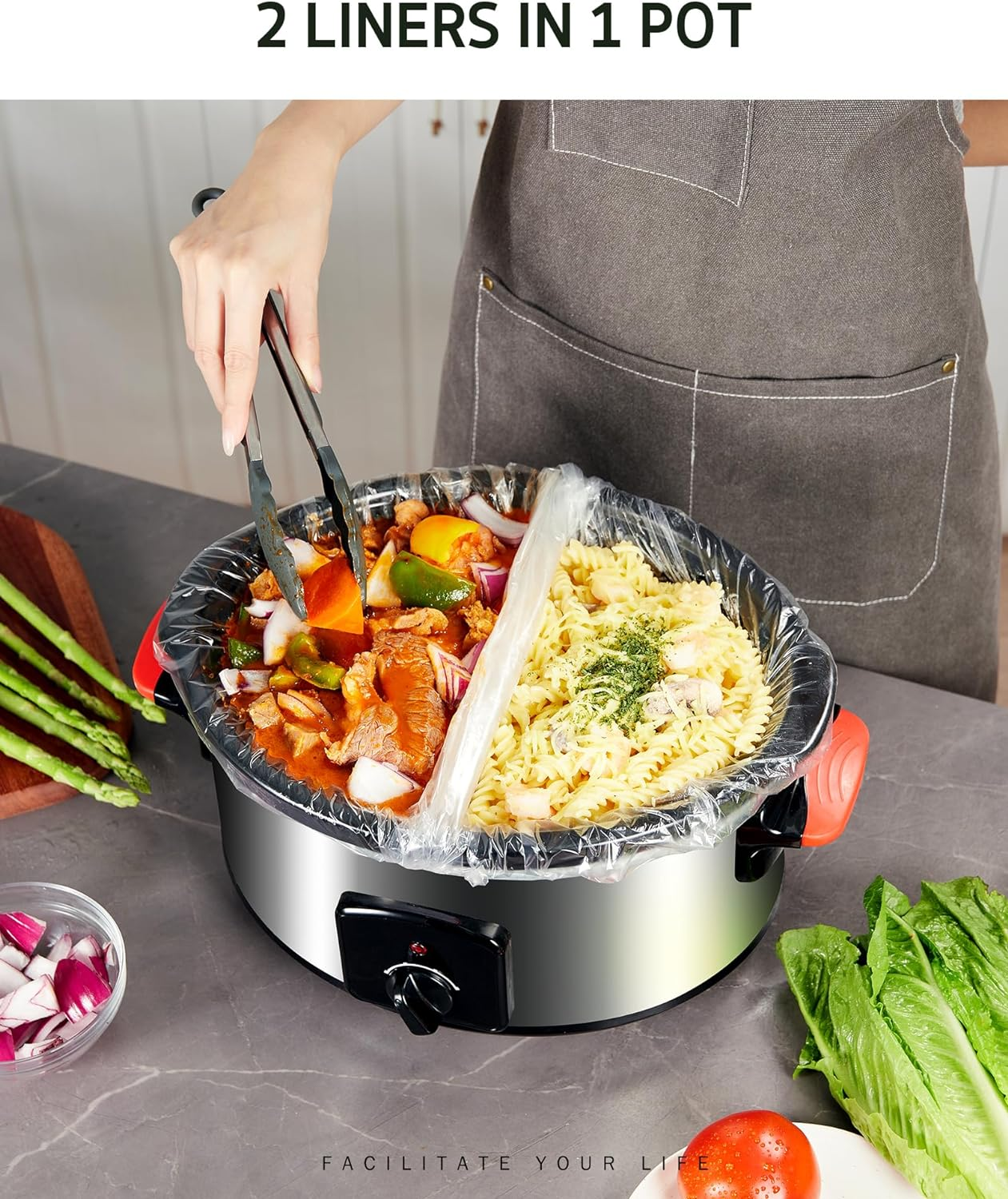 Syntus Slow Cooker Liners, 20 Count Cooking Bags Large Size Disposable Pot Liners Plastic Bags, Fit 3QT to 8QT for Slow Cooker Cooking Trays, 13"X 21", 20 Liners image number 1