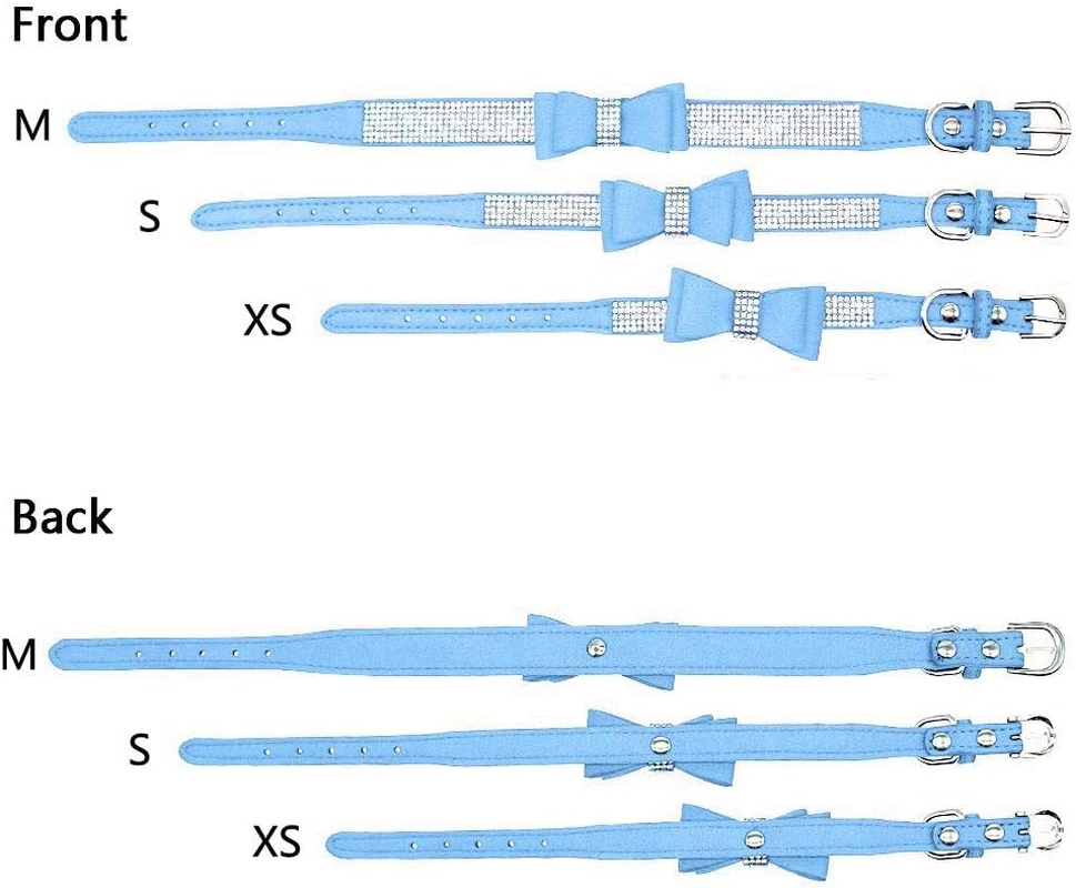 Haoyueer Cute Dazzling Sparkling Elegant Fancy Soft Suede Leather Bling Rhinestone Crystal Jeweled Pet Cat Dog Puppy Collar Dog Leash Combo Set (M, Blue-1) image number 3