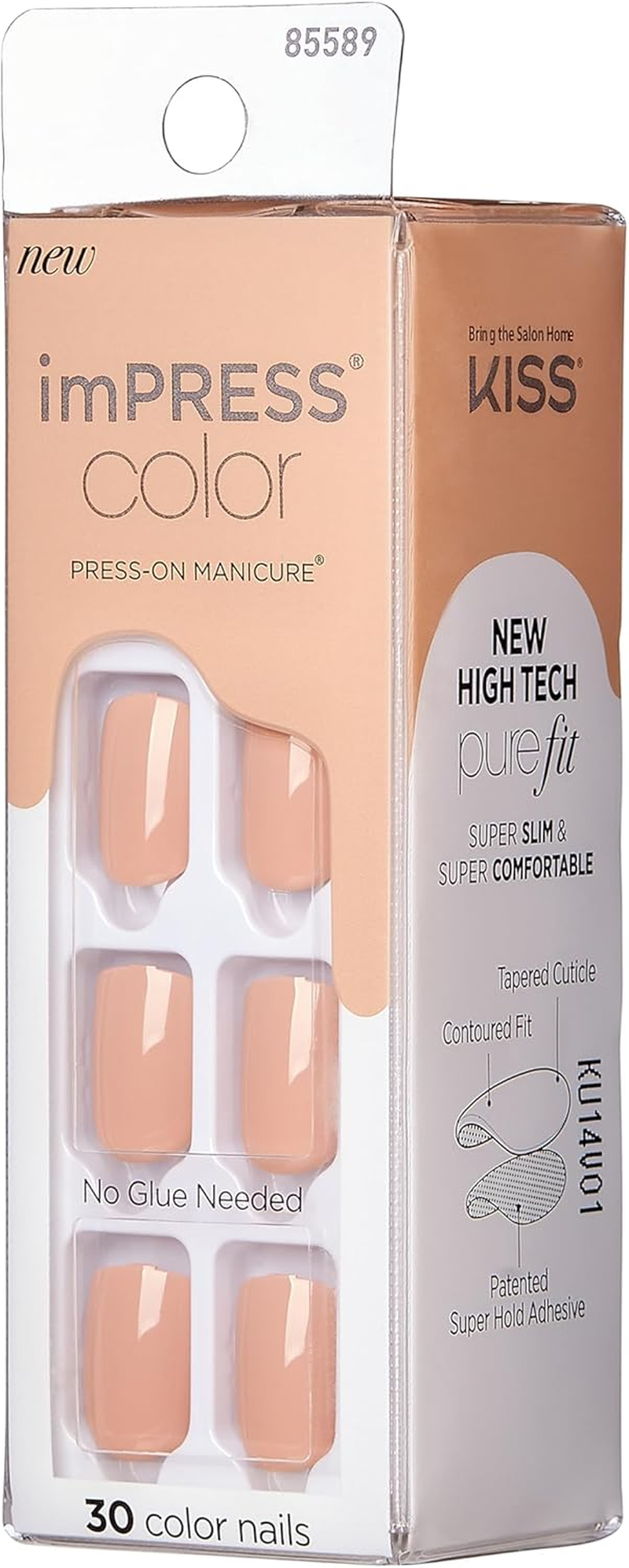 KISS Impress No Glue Mani Press on Nails, Color, 'Latte', Beige, Short Size, Squoval Shape, Includes 30 Nails, Prep Pad, Instructions Sheet, 1 Manicure Stick, 1 Mini File image number 4