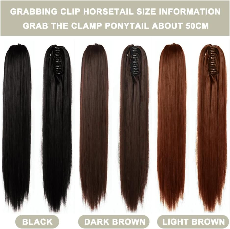 20 Inch Strap Ponytail Wig Claw Clip Long Straight Fake Pony Tail Natural Fake Ponytail Piece Ponytail Hairpiece Wig Hair Extensions image number 4