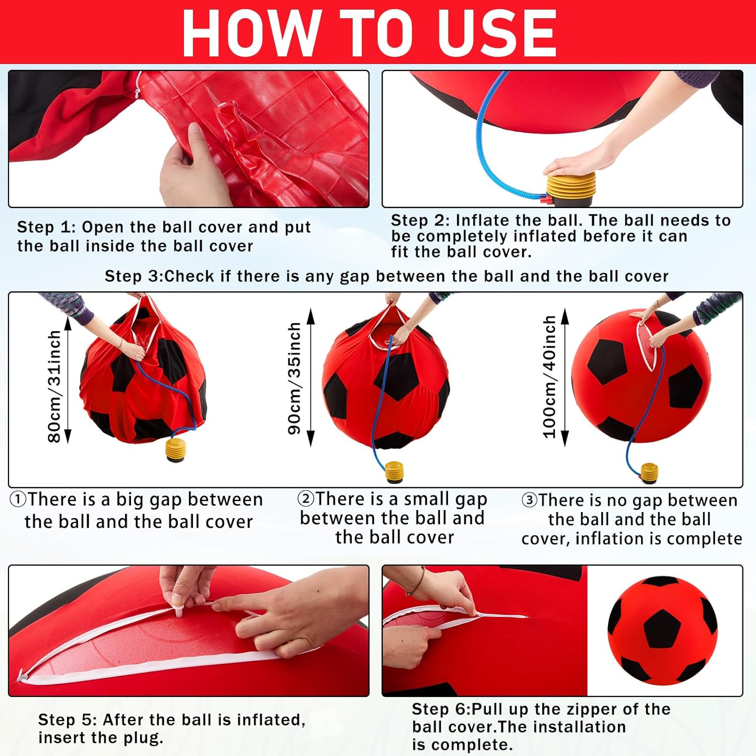 Vercanmonth Giant Herding Ball with Ball Cover anti Burst Ball Please Watch VCR for How to Inflation Horse Toys for Horses Stall Entertainment Play, Pump Included(Red Color,40 Inches) image number 6