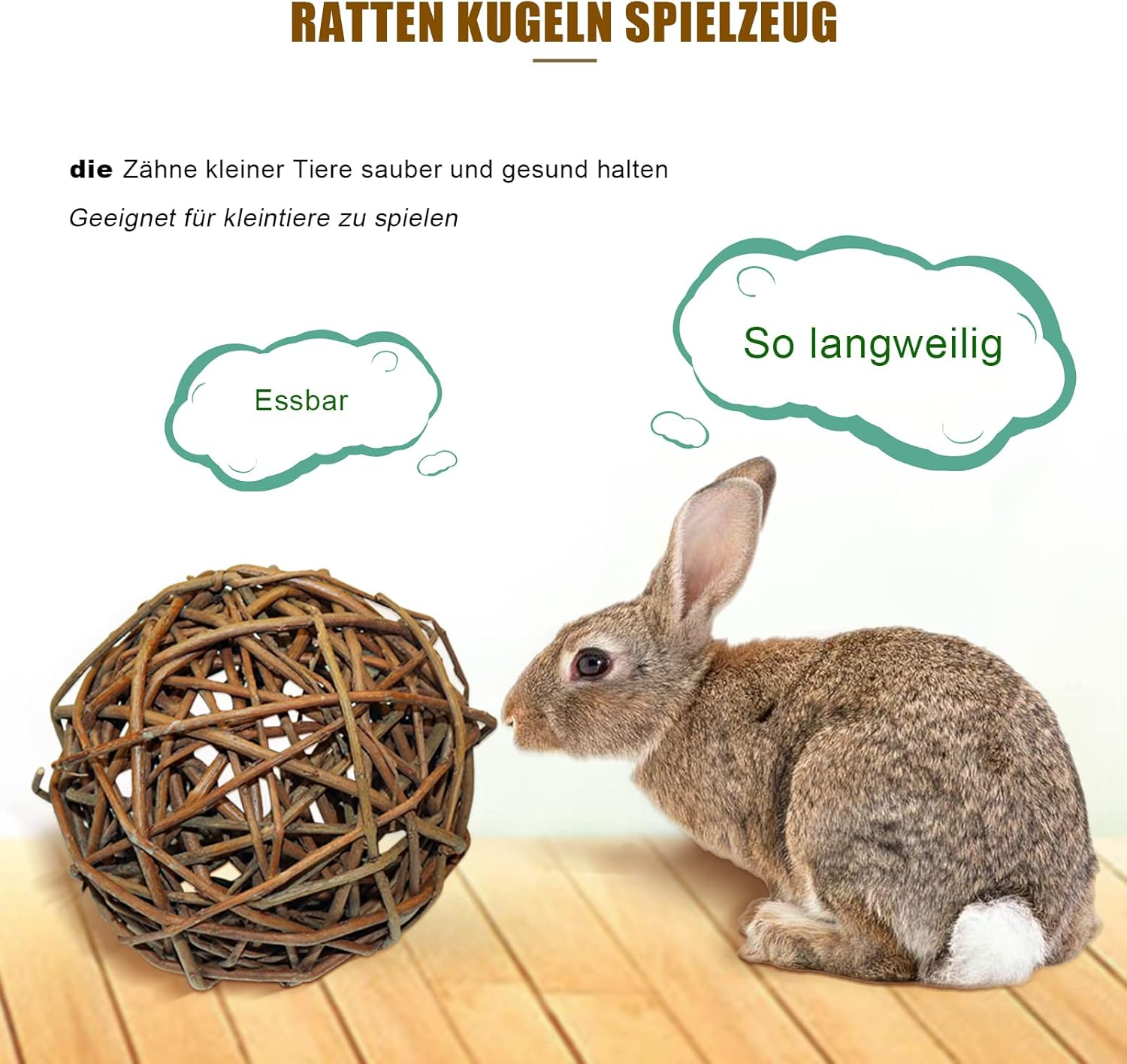 Pack of 4 Natural Willow Ball Toys, Guinea Pig Toy, Bird Chew Toy, Rabbit Accessories, Small Animal Toy Ball for Rabbits, Guinea Pigs, Chinchillas Budgie Bird (10 Cm) image number 6