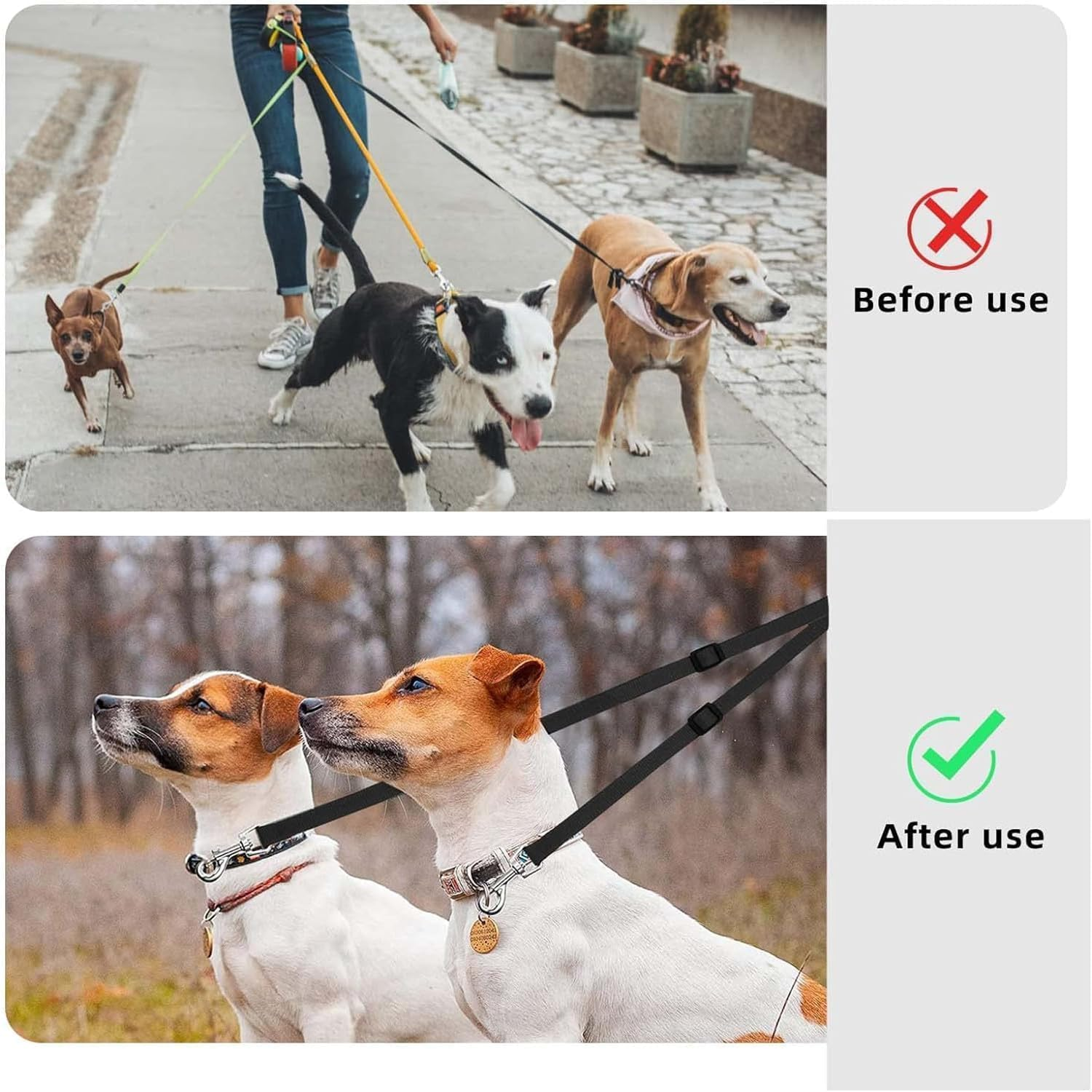 WEZCHUGHAOL 2Pcs Double Pet Trainer Leash, No Tangle Dog Leash Coupler, Dual Double Dog Adjustable Splitter Lead Durable Walker Trainer Leash for Two Dogs image number 6