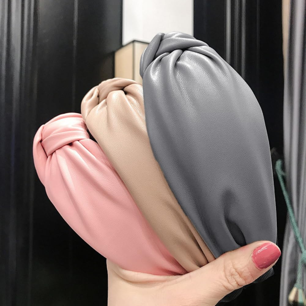 Faux Leather Headband with Knots, Women'S Knotted Wide Headband Headdress Hair Bands Hair Accessories for Women Girls for Daily Wear, Red image number 3