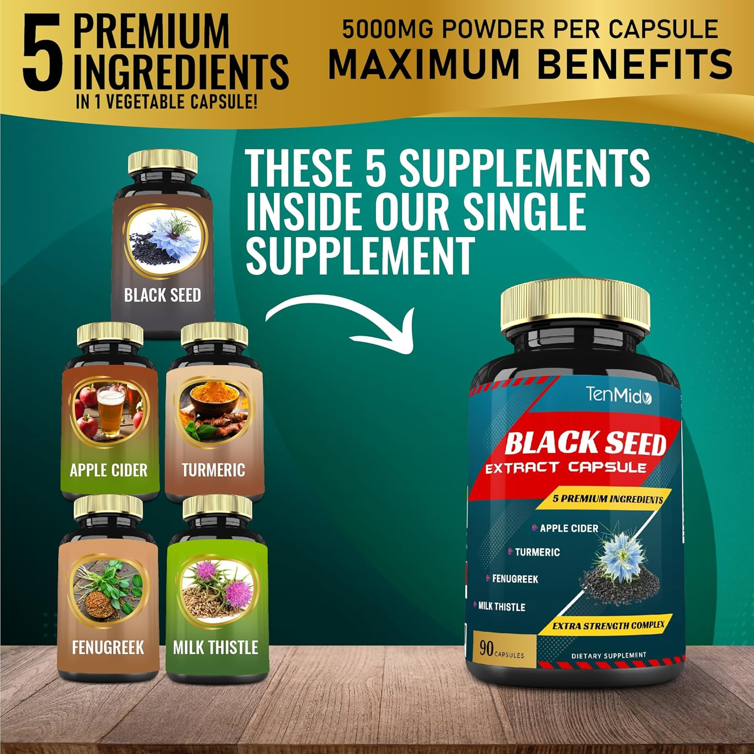 Black Seed Extract Capsules & Apple Cider, Turmeric, Fenugreek, Milk Thistle | Rich in Nutrients, Omega | Supports Immune, Digestive Health | Nigella Sativa Supplement, 90Caps image number 1