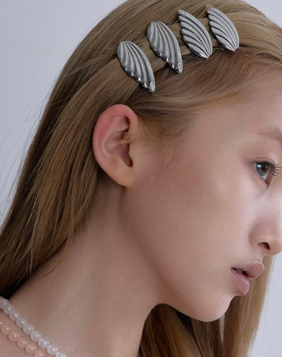 2Pcs Angel Wing Hair Clips, Silver Metal Feather Hair Pin Vintage Distressed Metal Hair Clips Hair Accessories for Women image number 1