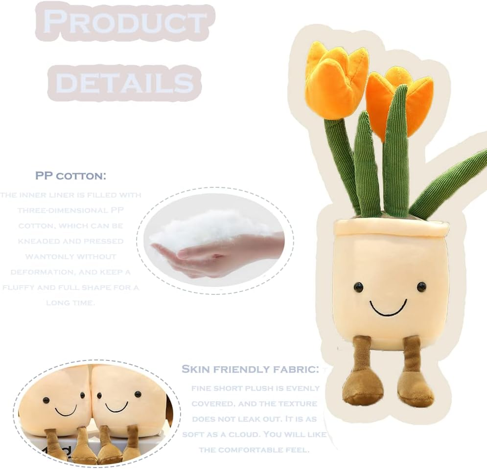 CHELEI2019 13.8" Plant Stuffed Animal,Tulip Plush Toy Flower Pot Stuffed Plush Pillow Doll image number 2