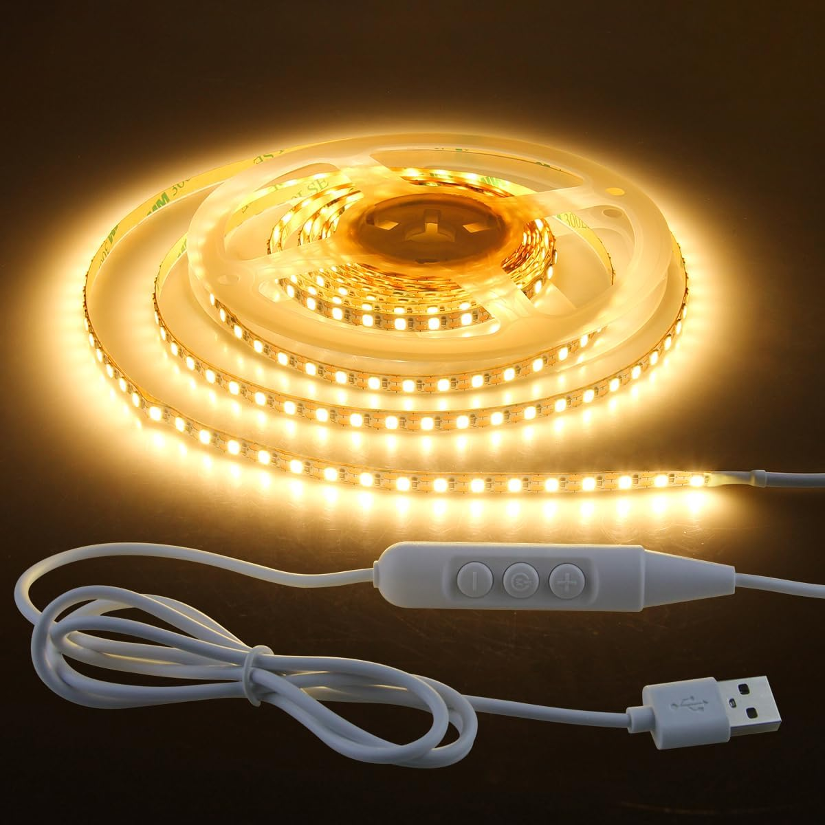 Aclorol LED Strip Light 2M Cool White USB Dimmable LED Strip Light for Bedroom with 1.5M Long Cable Cuttable for under Cabinets Cupboard Computer Desk Ambient Lighting 5Mm Width 6000K