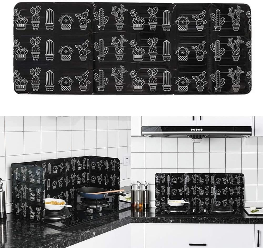 2X Black Kitchen Oil Splash Guard Wall Foil Protector Stove Cover Removable Baffle Screen image number 1