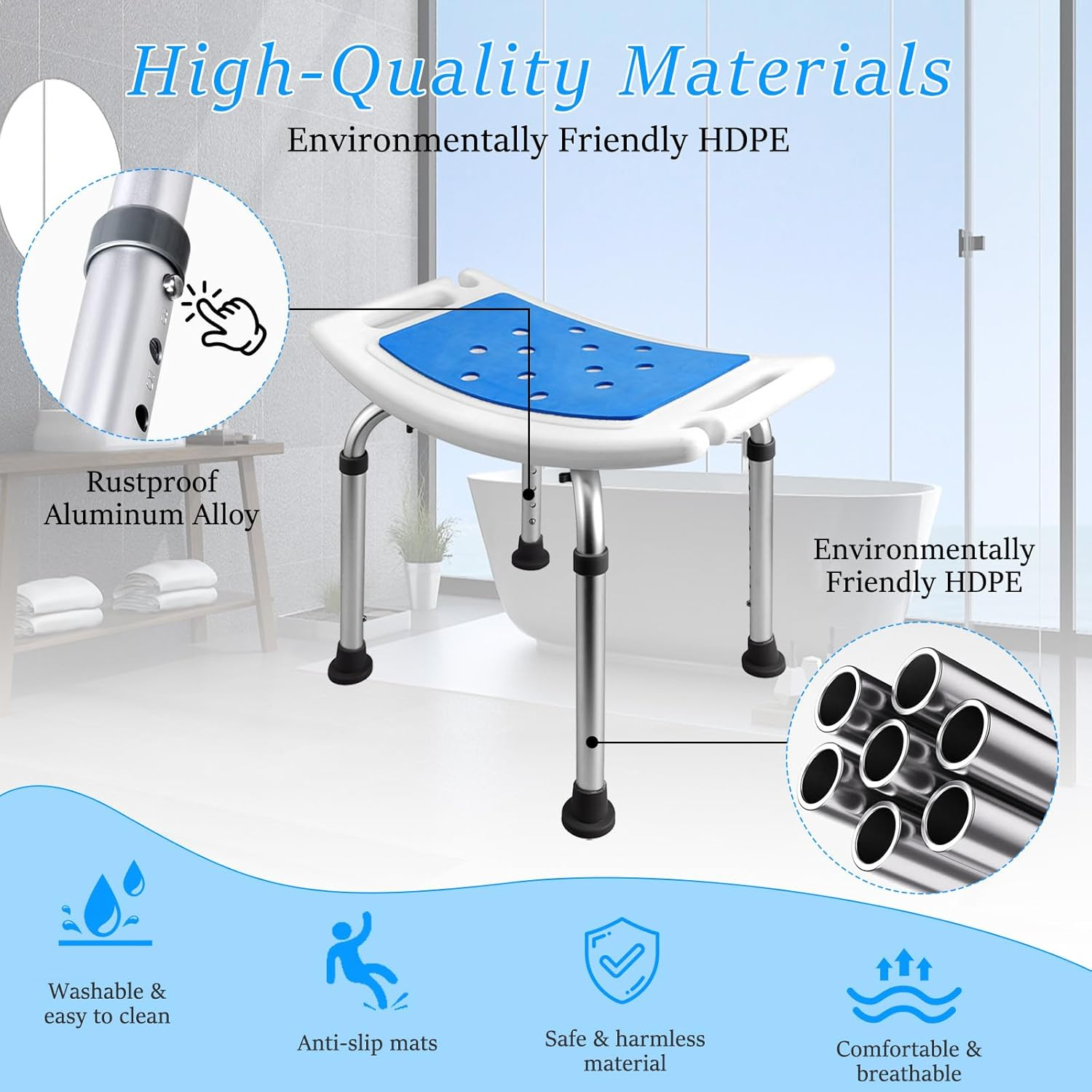 Shower Chair for inside Shower, Adjustable Bath Stool Chair, Shower Stool, Tool-Free Assembly Shower Seat for Bathtub, Shower Bath Chairs image number 3