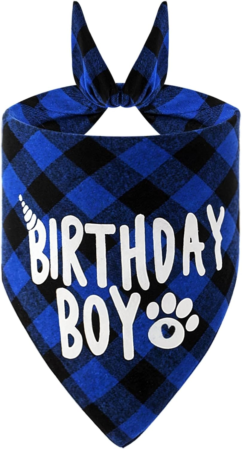 Oruola Birthday Dog Bandana,Birthday Boy Dog Bandana,Dog Birthday Decorations,Long 71Cm/27.95In Triangle Bibs for Multi Sizes Dog,Birthday Boy Bandana for Small Medium Large Dogs Pets Blue Black image number 2