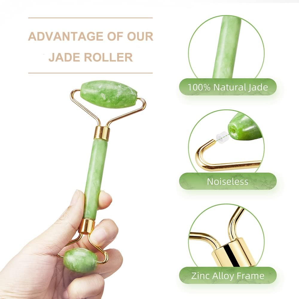 AECW 3-In-1 Natural Jade Roller and Gua Sha Set for Face and Eye Ice Roller Facial Cooling Massage Roller (Light Blue Ice Roller + Jade Roller + Gua Sha) image number 2