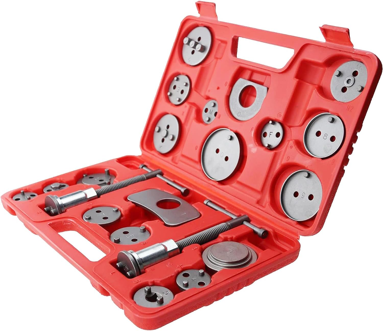 21 Pcs Brake Caliper Tool, Heavy Duty Brake Caliper Compression Tool Caliper Piston Tool for Brake Pad Replacement Reset, with Thrust Bolt Assemblies Retaining Plates 18 Disc Adapters image number 3