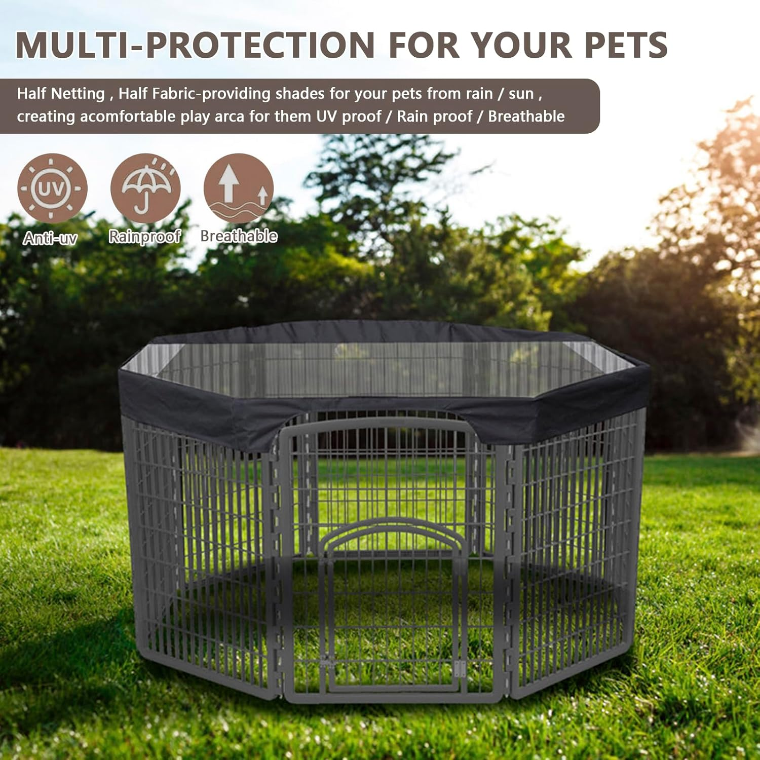 Dog Cage Top Cover 24 Inch Heavy Duty Dog Cage Protective Cover Waterproof Sunproof Pet Kennel Top Cover Breathable Mesh Dog Cage Top Cover for Outdoor Indoor image number 1