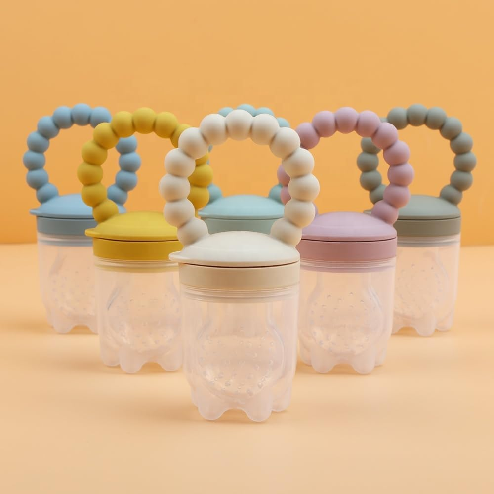 Eco-Friendly BPA Free Baby Food Feeder and Teether with Silicone Nibble Tray Set - Breastmilk Popsicle Freeze Tray - Safe Teething Solution for Infants (Yellow)