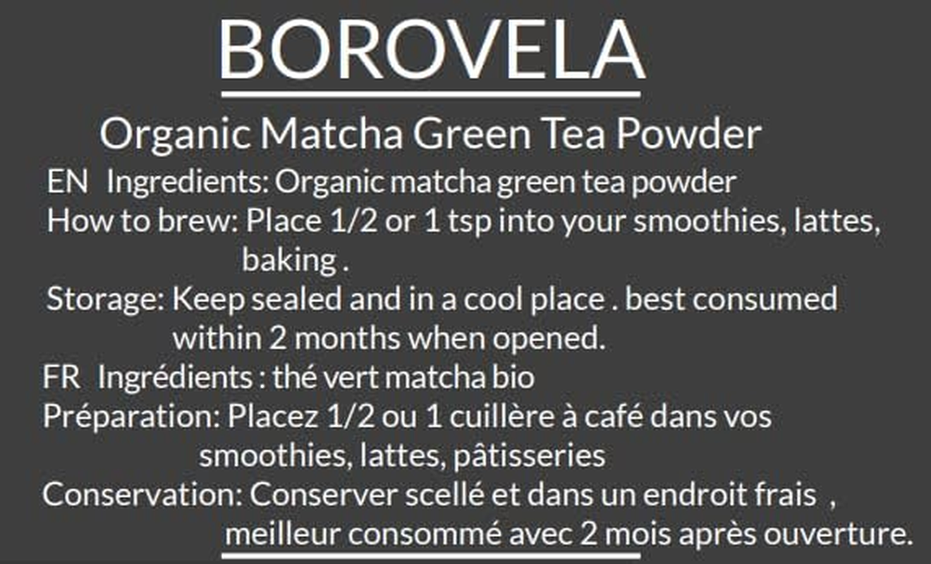 Organic Matcha Green Tea Powder - Superior Grade USDA Certified - Green Superfood for Smoothies Lattes and Baking - Borovela 50G 1.7Oz image number 1