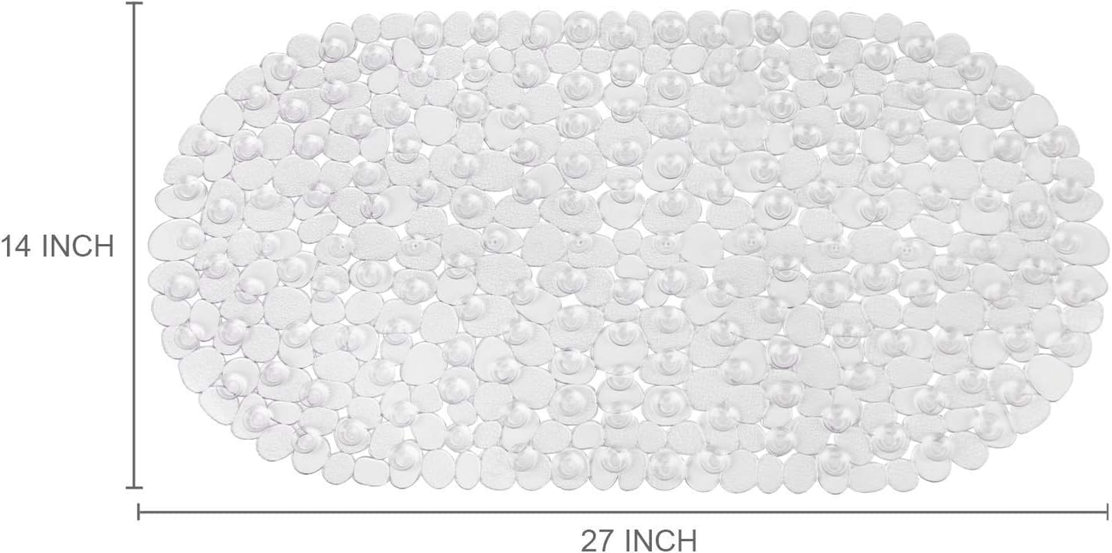 Miners2000 Pebbles Bath Mat Clear Non-Slip Bathtub Mat with Suction Cups, Drain Holes for Bathroom Showers, Tub, Machine Washable, BPA, Latex Free Safe Shower Mats. (Pebbles-Clear, Oval(27" X 14"))