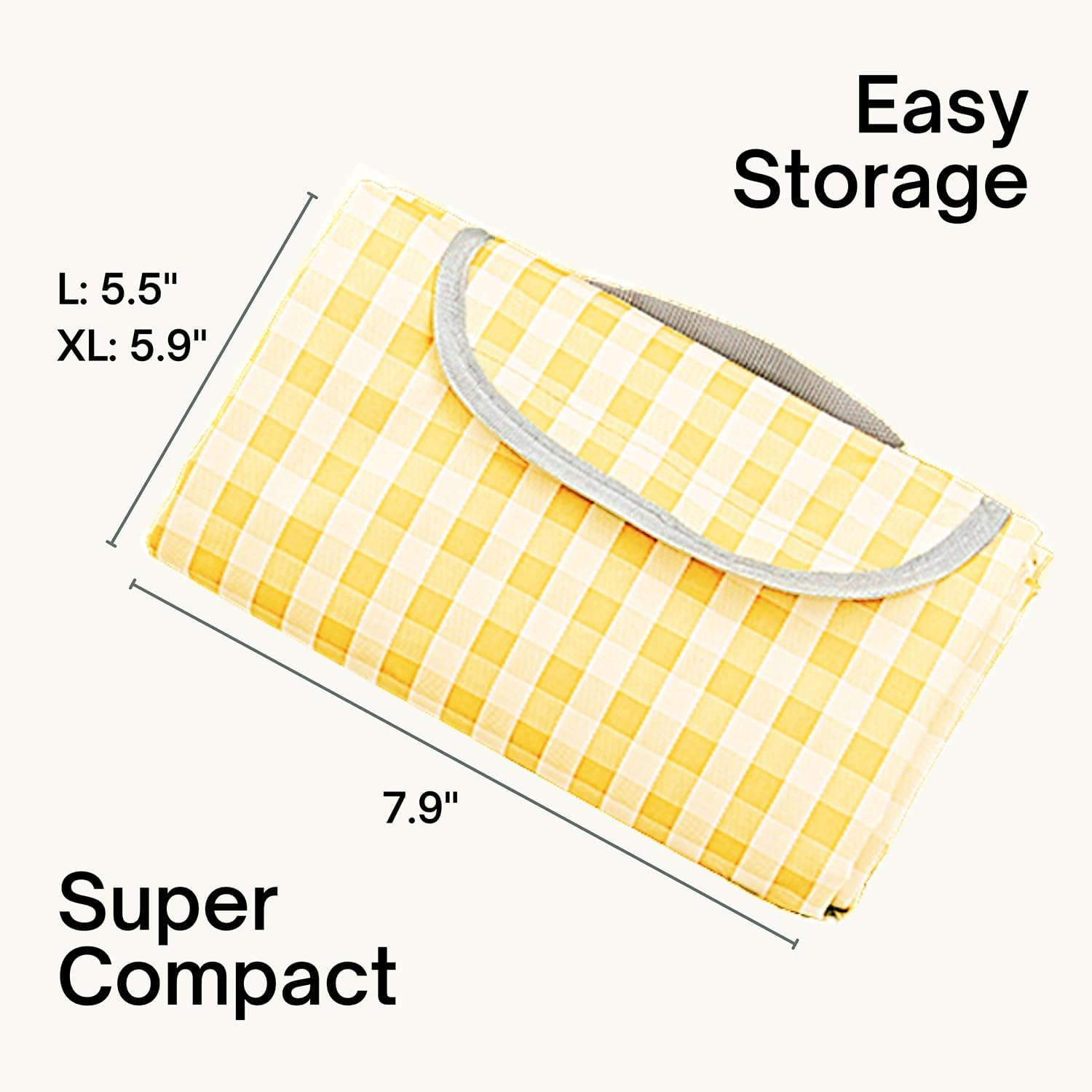 ESLA Picnic Blanket, Waterproof Foldable, in Large 80X60In and Extra Large 80X80In, Cute Gingham Picnic Blanket, Portable Compact Beach Blanket, Oversized XL Outdoor Mat Yellow image number 4