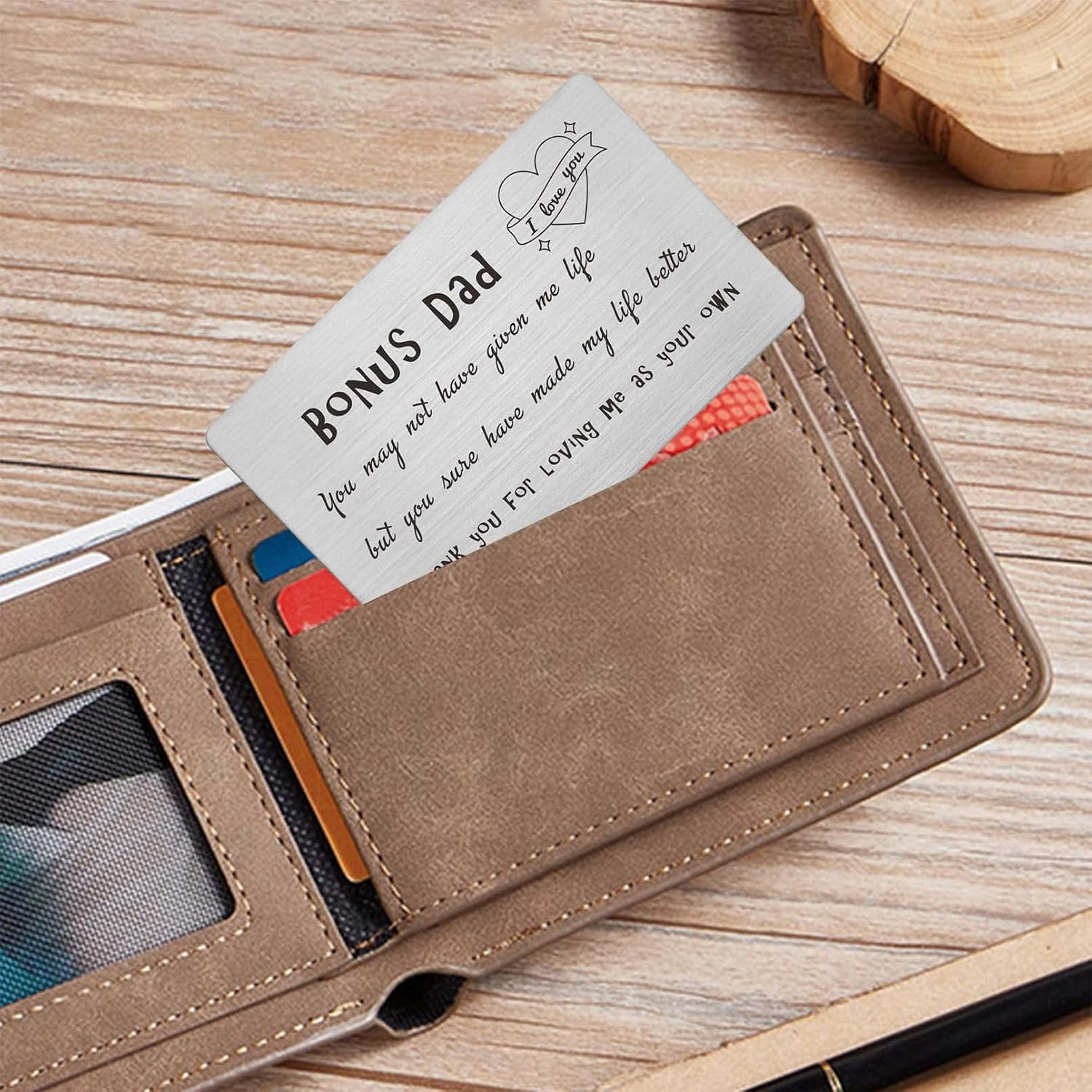 FALOGI Stepdad Birthday Fathers Day Card, Thank You for Loving Me as Your Own, Step Dad Gifts Engraved Wallet Card image number 3