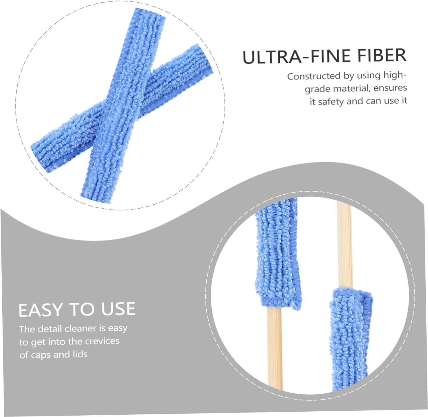 KOMBIUDA 6Pcs Glass Bottle Brush Cleaning Stick Fiber Cloth Covers Multi-Functional Kitchen Bathroom Cleaning Tools for Bottle and Crevice image number 2