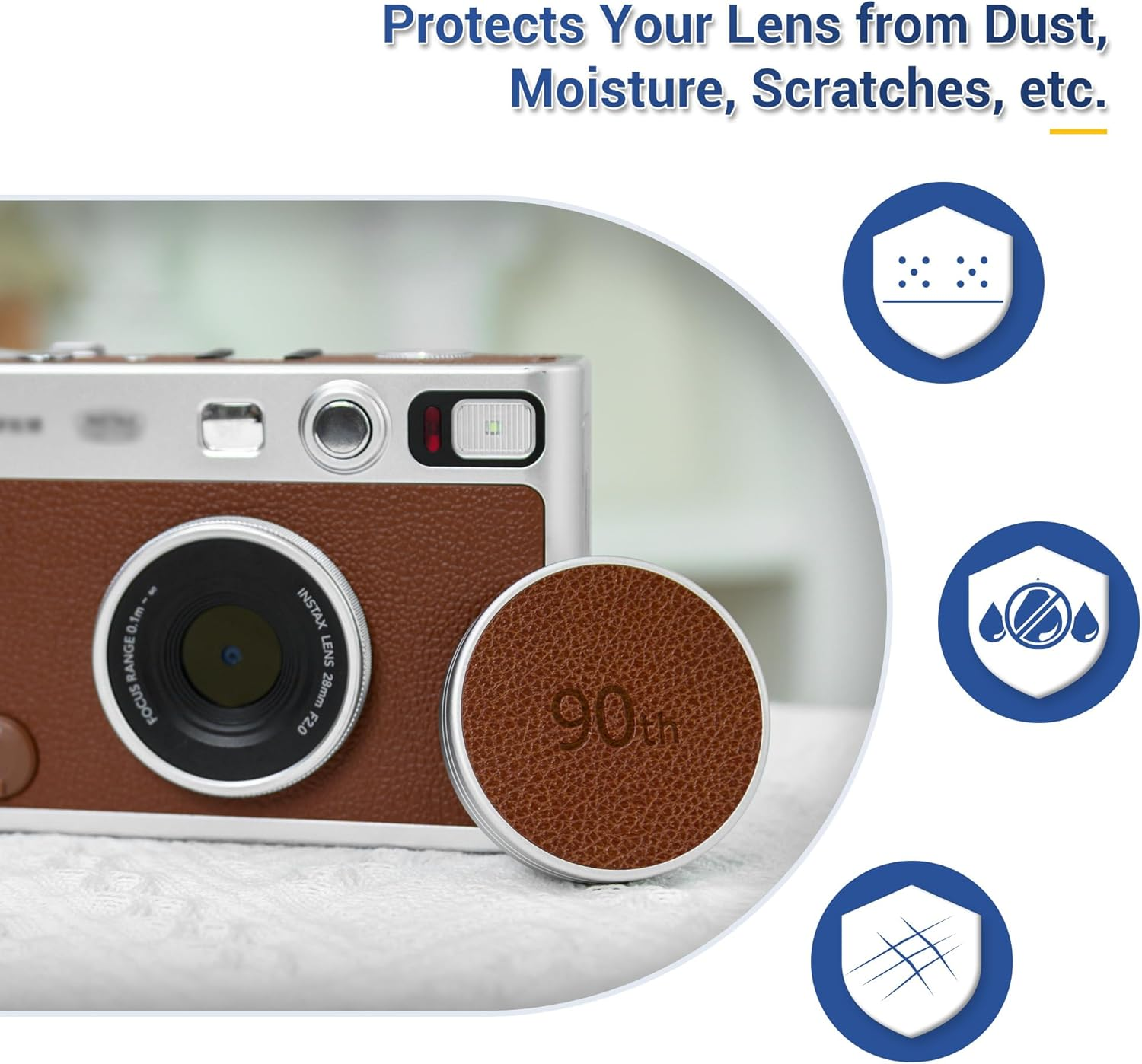 Retro Leather Lens Cap for Fujifilm Insta Mini EVO, Aluminum Anti-Dust Anti-Scratches Lightweight Camera Lens Cover with Soft EVA Interior, Accessories for Fuji Mini Evo Lens Protection Cover (Brown) image number 3