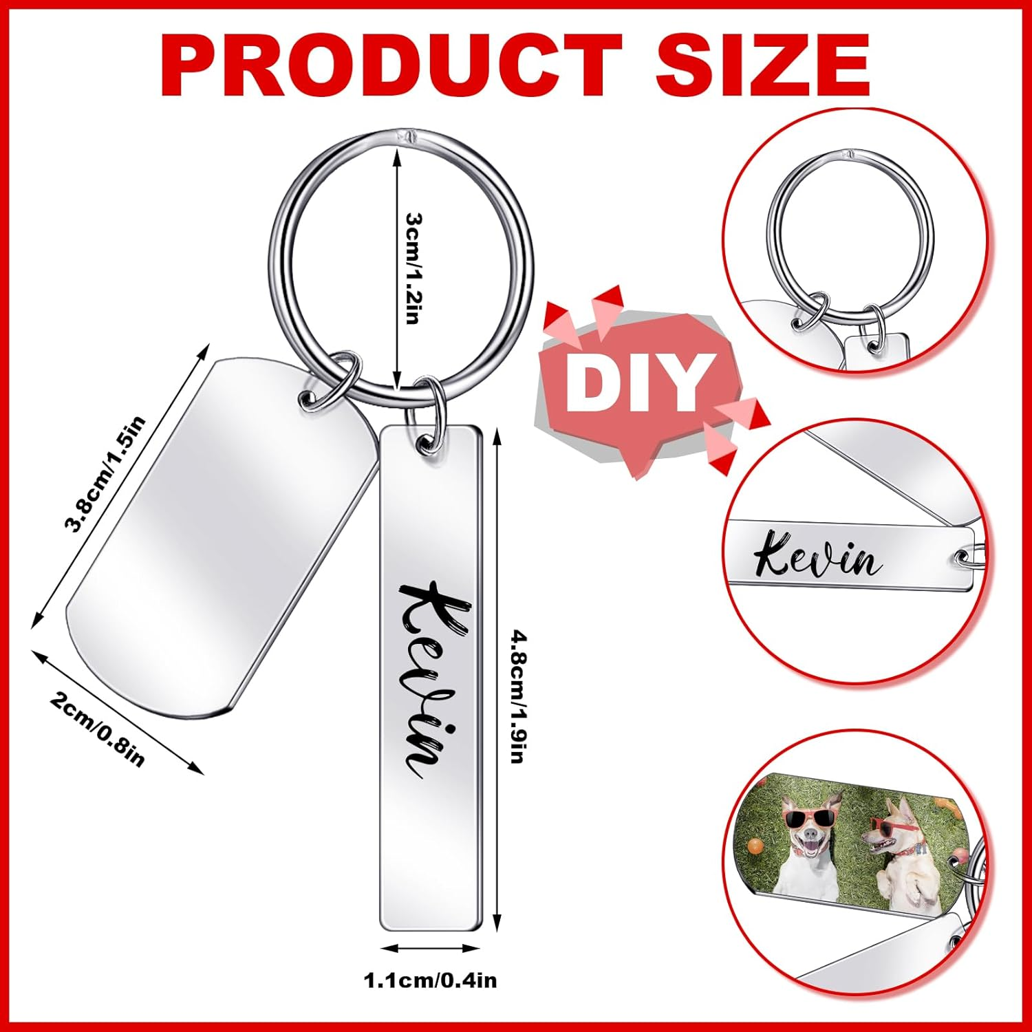 Gisafai 30 Pcs Engravable Metal Keychain Blanks Metal Stamping Blanks for Engraving Stainless Steel Blank Key Ring Tags with Hole Metal Stamping Tags for DIY Craft Engravable Gift (Rectangle) image number 6