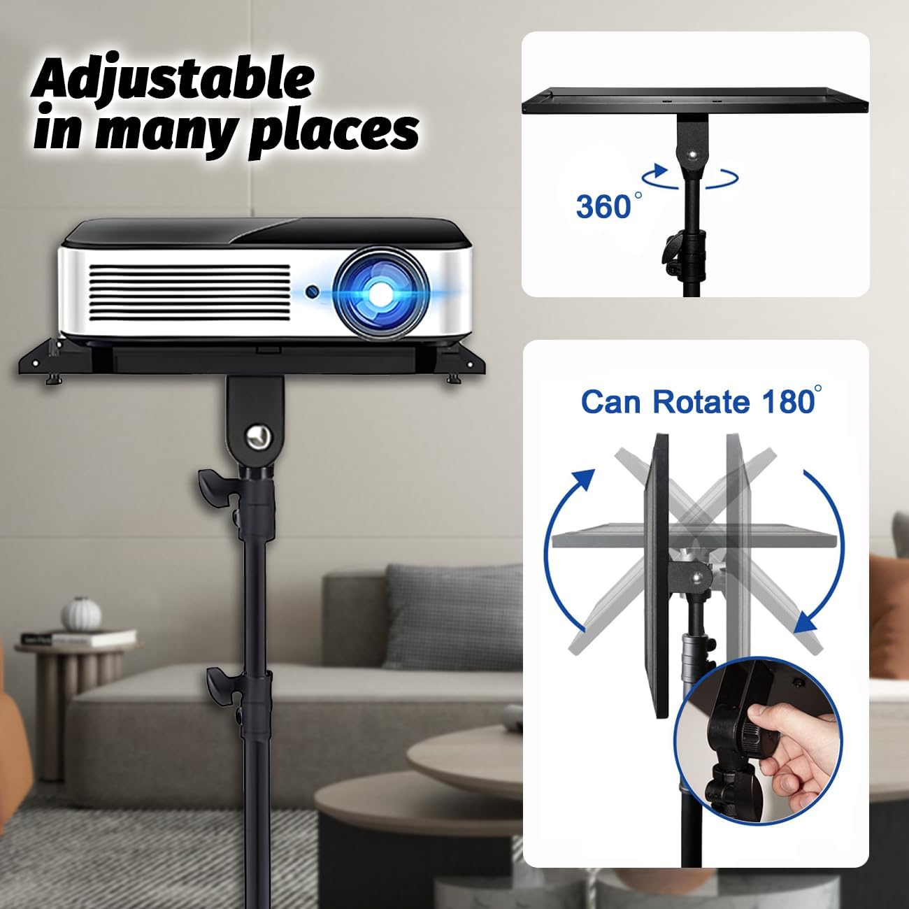 Aumerage Projector Stand with Phone Holder, Adjustable 60-130CM Foldable Tripod Floor Stand for Projector/Laptop, Portable Home Theater & Office Studio Equipment for Movies, Stage, Outdoor Use(With Wheels) image number 5