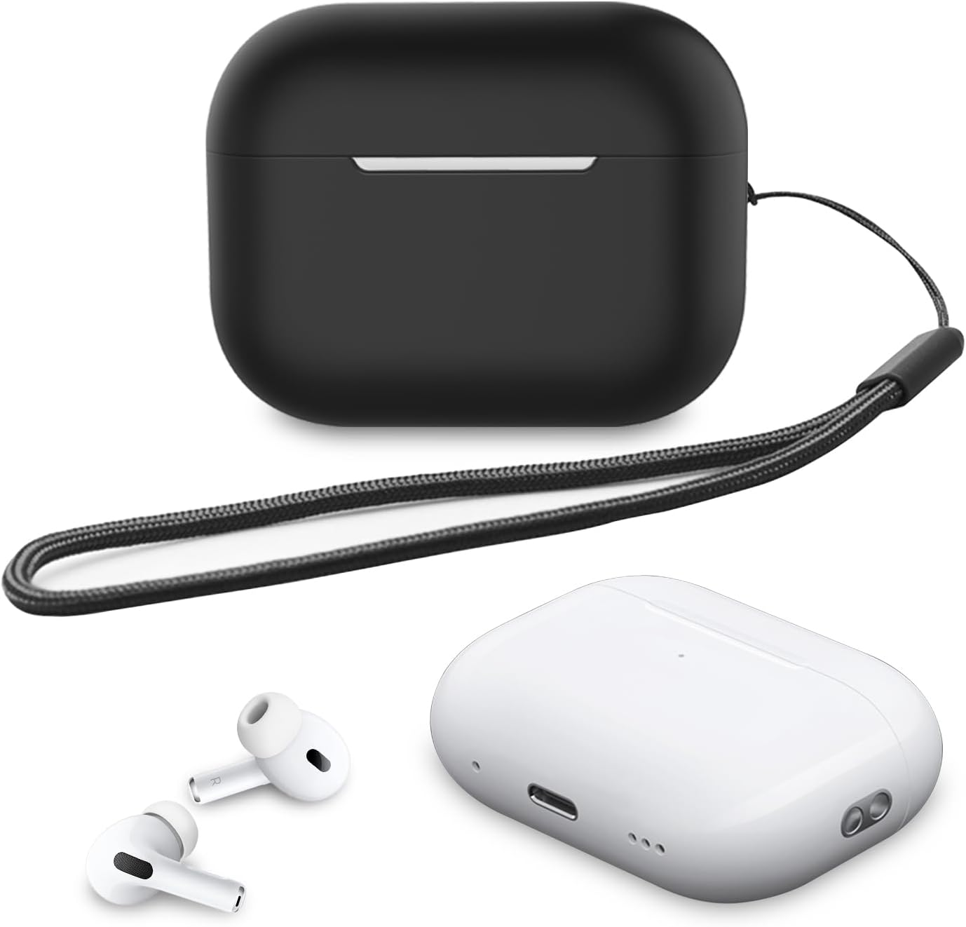 BEWZI for Airpods Pro 2 Case Cover Come with a Lanyard, Solid Color Sports Silicone Soft Protective Cover Is Compatible with Airpods Pro 2Nd Gen Case (Black) image number 4