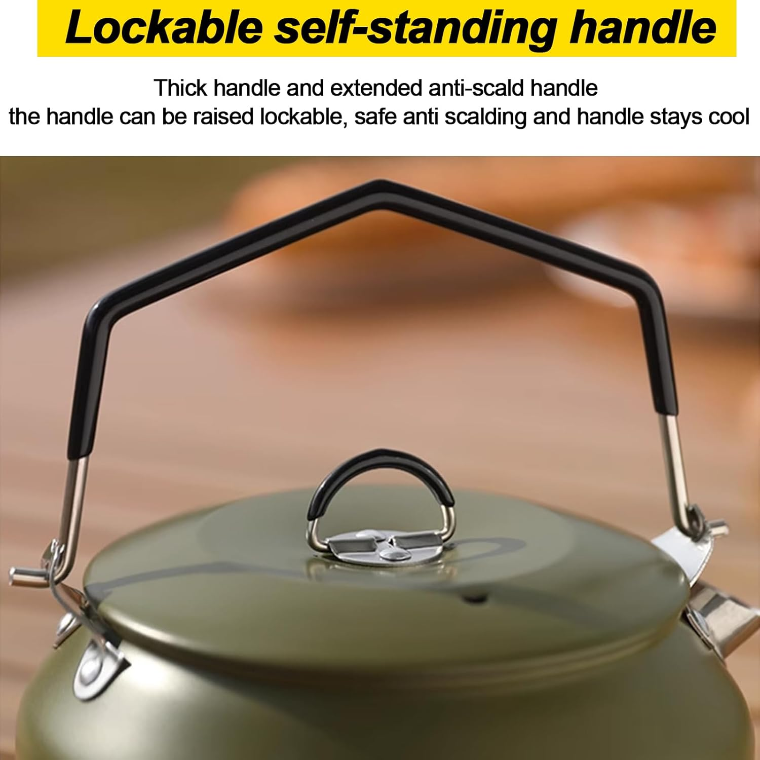 Camping Kettle Camp Tea Coffee Pot, 1L Stainless Steel Outdoor Campfire Camp Kettle, Portable Lightweight Teapot Fast Heating Boiling Water, Ideal for Hiking Picnic Travel, Green - Green image number 2