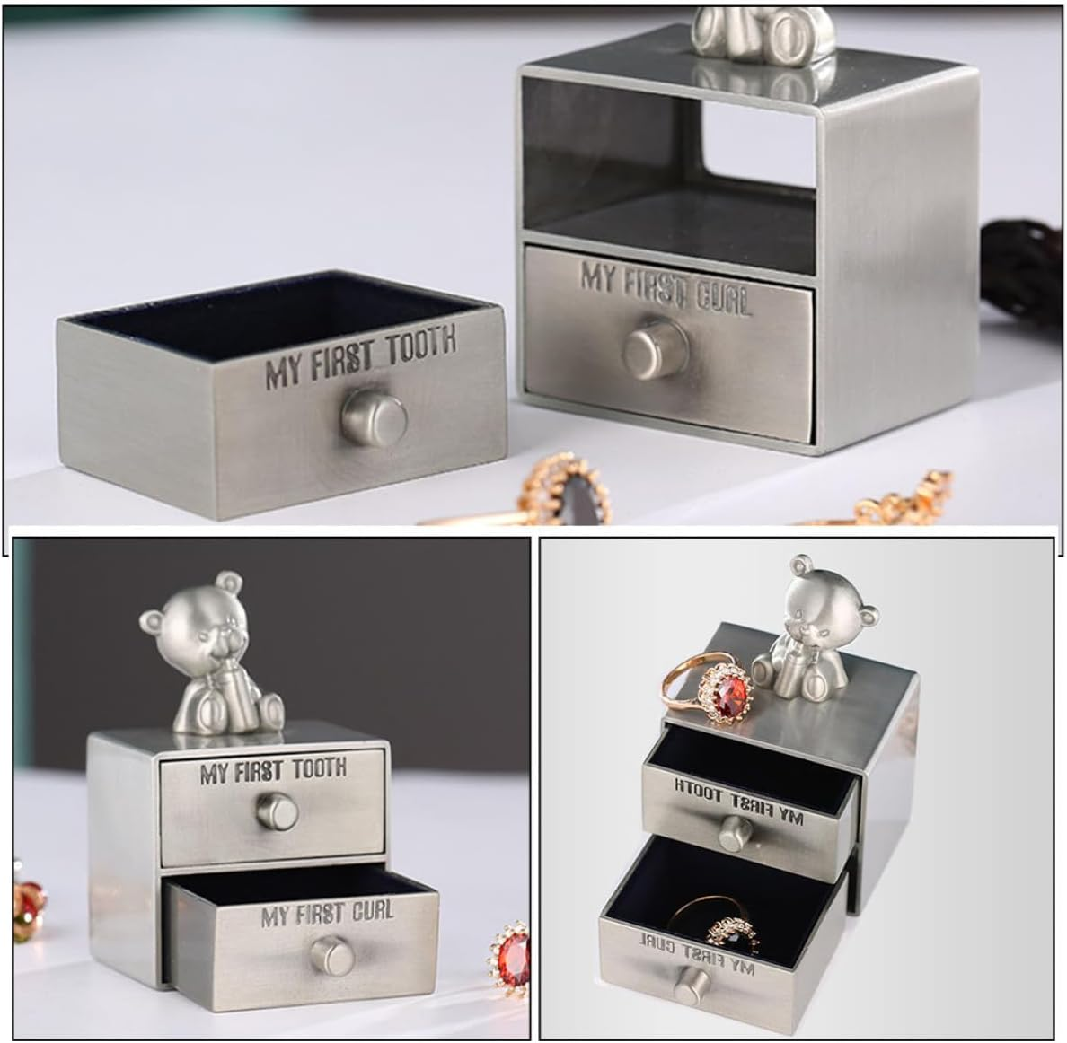 Hohopeti 2Pcs Teeth Box Metal Tooth Holder Keepsake Box Boy Girl Tabletop Display Storage Container image number 4