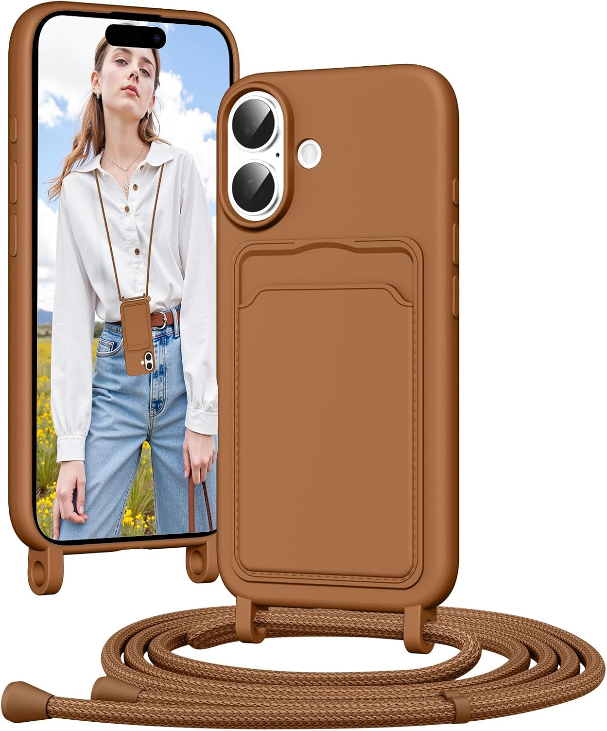 Vauki Mobile Phone Chain Silicone Case for Iphone 13 Pro with Strap, Mobile Phone Case with Card Slot, Removable Adjustable Cord Chain for Hanging, Shockproof Protective Case for Iphone 13 Pro Cord