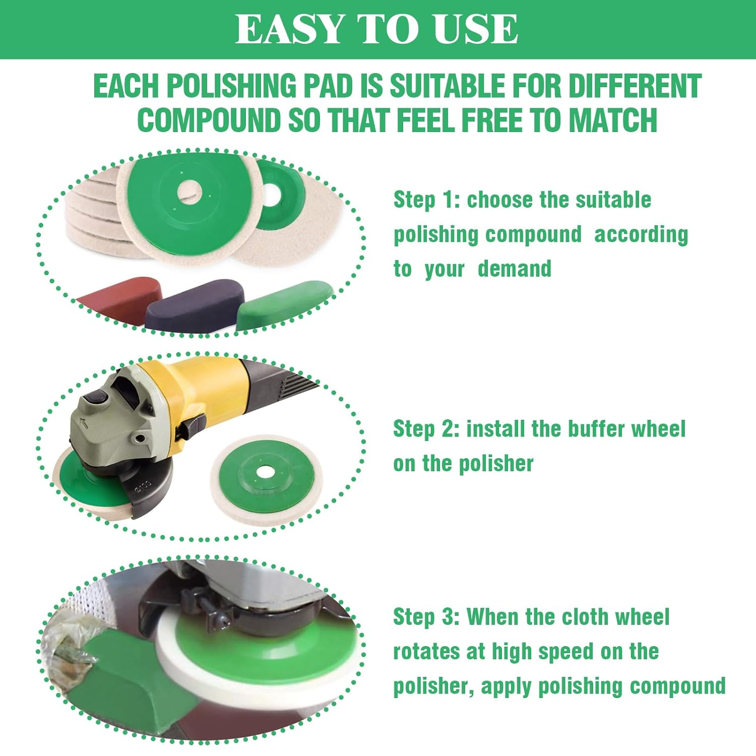 15Pcs 4 Inches Wool Felt Disc Wheel Pad for 5/8" Arbor Angle Grinder, Buffing Polishing Wheel for Metal Aluminum,Stainless Steel, Chrome, Jewelry, Wood, Plastic, Ceramic, Glass image number 1