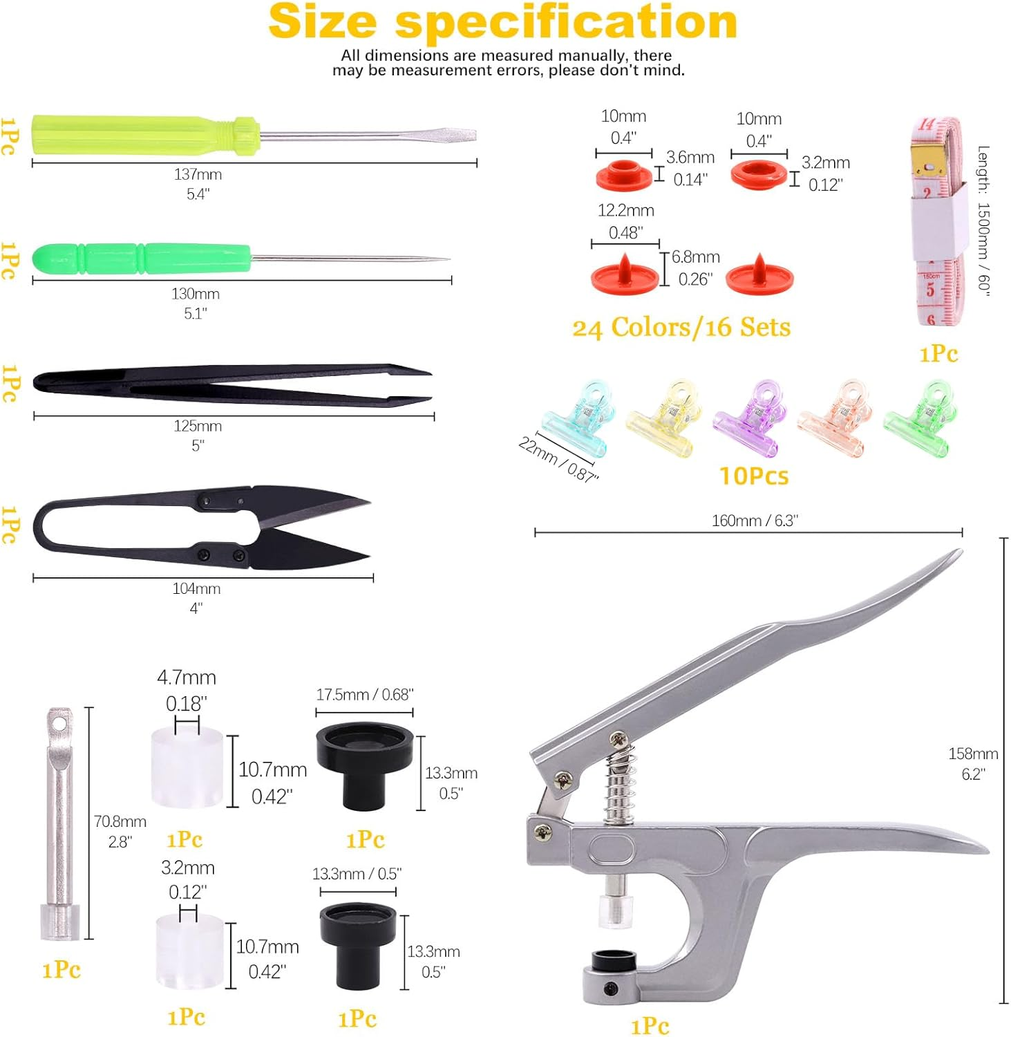 Mardatt 405 Pcs Snaps Plastic Buttons with Snaps Pliers Set 24 Color Plastic No-Sew Buttons Snaps Fasteners Setter Hand Tools with Sewing Clips for Clothes Sewing, DIY Projects in Storage Box image number 4