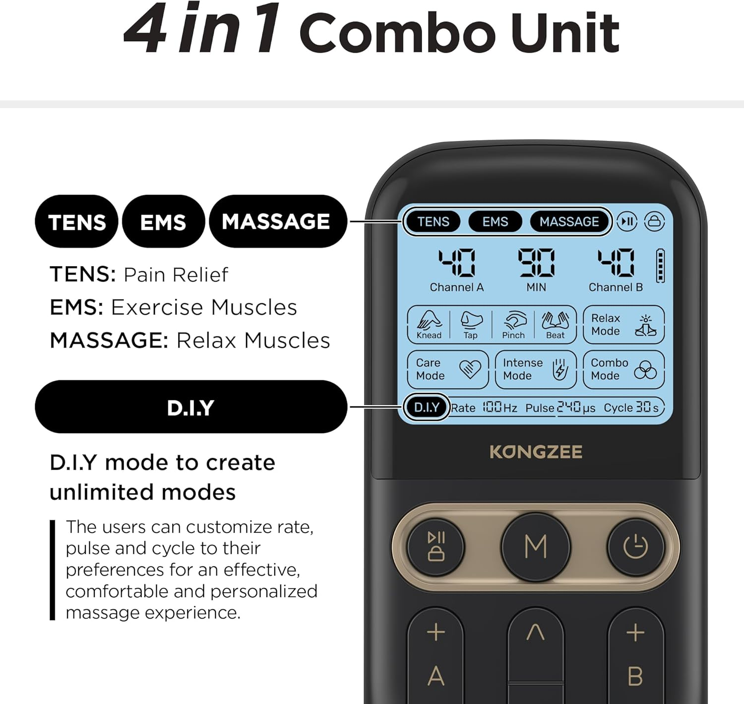 4 in 1 - D.I.Y & Tens Unit & EMS & Massage Muscle Stimulator, Dual Channel TENS Units Therapy Machine Rechargeable Electronic Pulse Massager for Foot/Back,With 12Pcs Electrode Pads. - Red image number 4