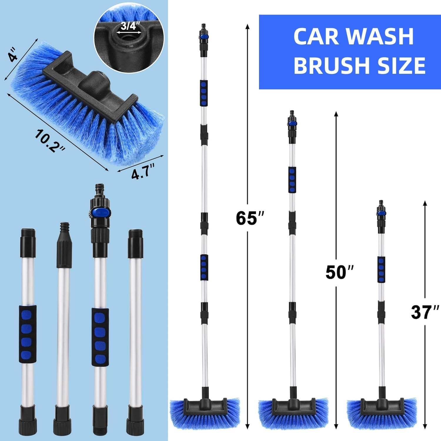 65" Car Wash Brush with Long Handle,Car Wash Mop, Windshield Cleaner Multi-Functional Wash Brush，Flow-Thru Soft Bristle Car Washing Brush with Extendable Handle and Hose Attachment for Car, Boat image number 2