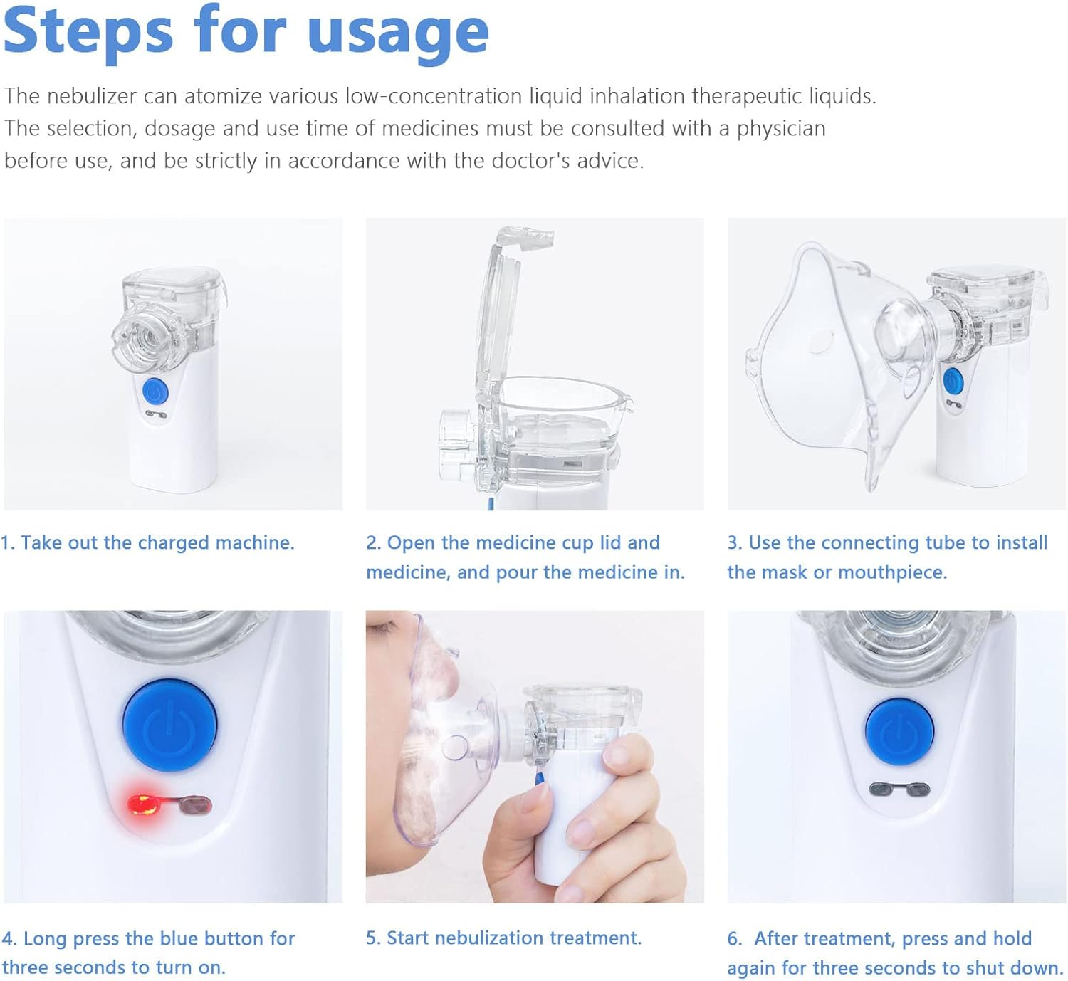 Portable Nebulizer, Cool Mist Ultrasonic Mesh Nebulizer Machine, USB Rechargeable Handheld Mesh Nebulizer Personal Steam Inhaler for Adults and Kids, Travel and Household Use image number 1