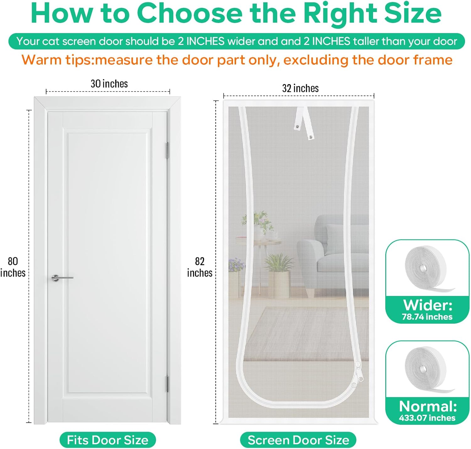 MYPIN Cat Screen Door, 32 X 82 Inch Cat Net Proof Fly Screen Door with Zip on Both Sides, Prevents Dogs and Cats from Leaking Out of the House, Bedroom, Living Room, Kitchen image number 3