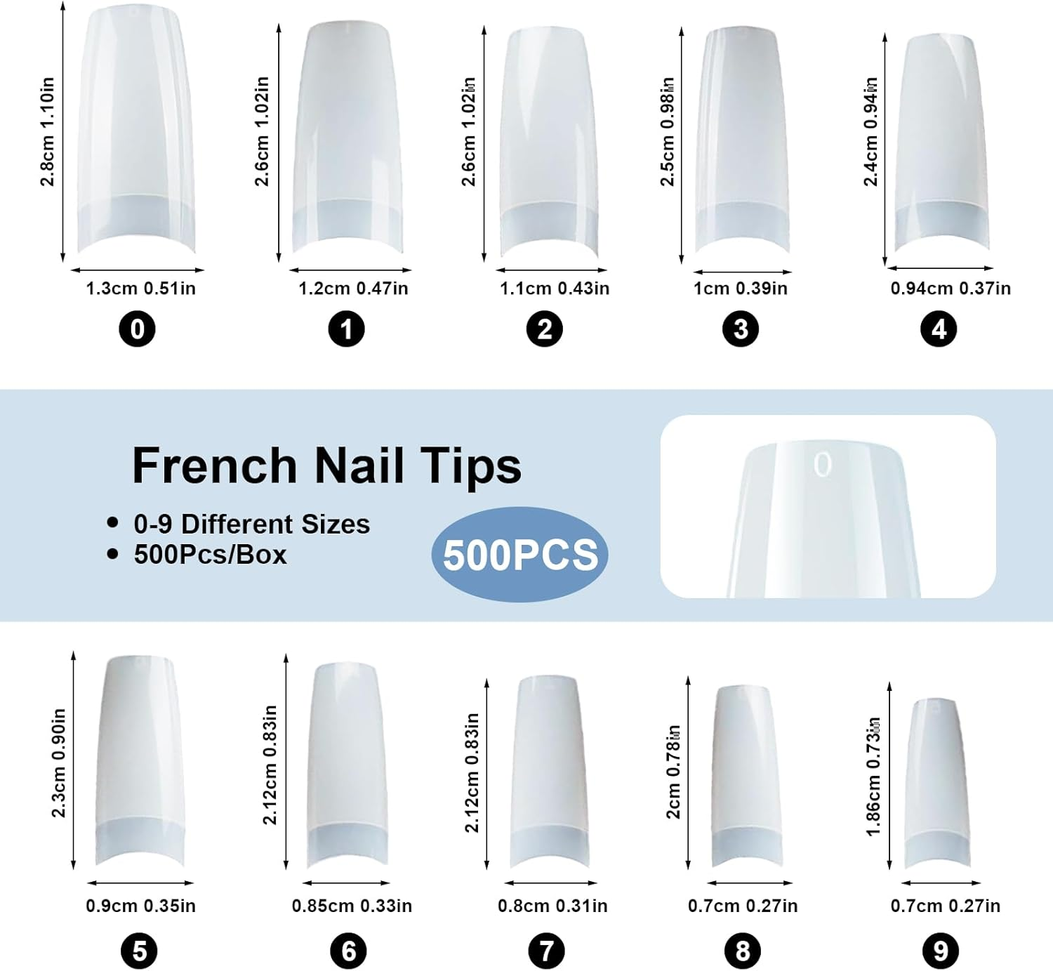Agwenkui 500 Pcs Natural False Nails Tips Lady French Style Acrylic - Artificial Tip Manicure with Box of 10 Sizes for Nail Art Salons and Home DIY French Style Acrylic Nails image number 3