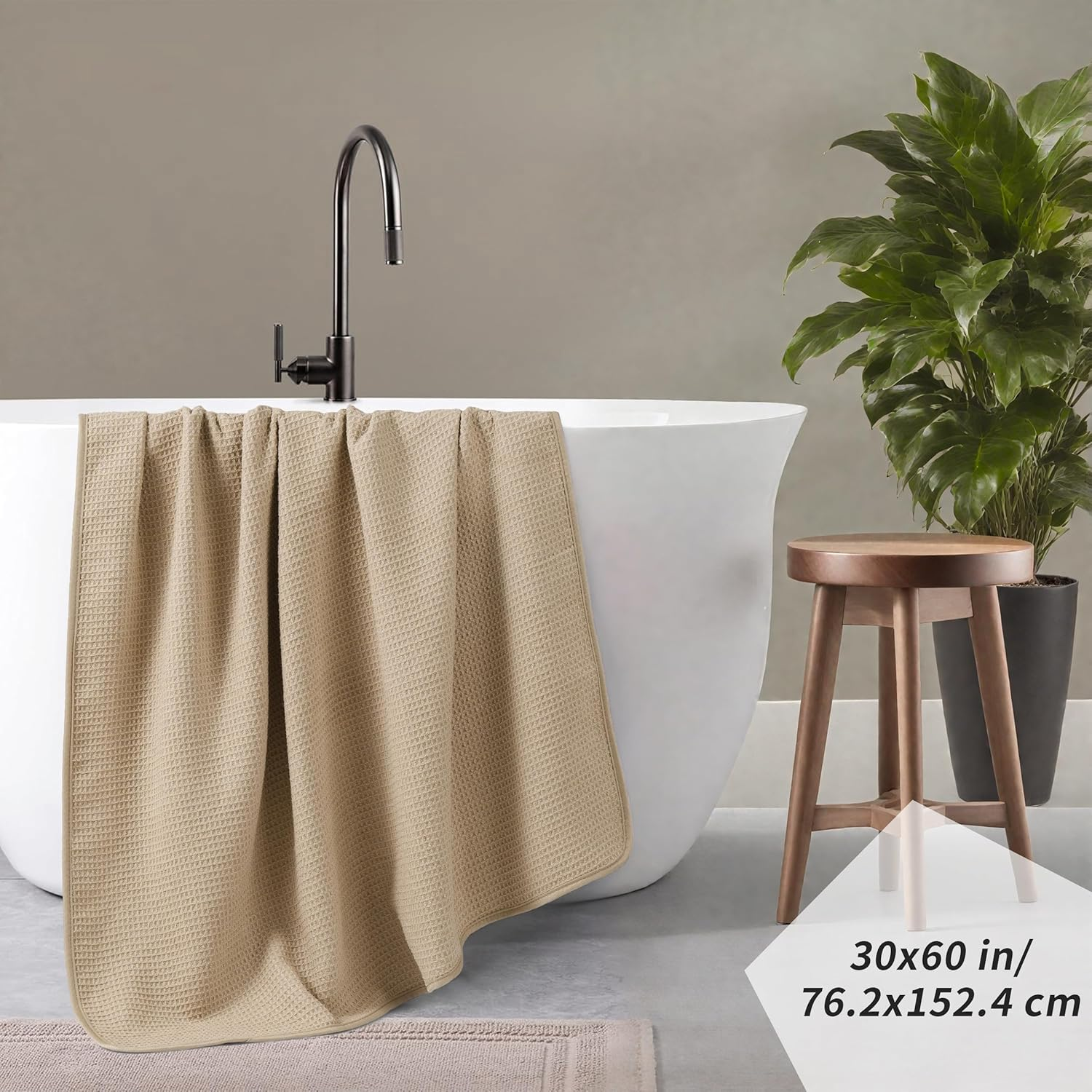 POLYTE 380 GSM Microfibre Oversize Quick Dry Lint Free Waffle Bath Towel for Body, 76.2 X 152.4 Cm, Set of 2 - Blue image number 6