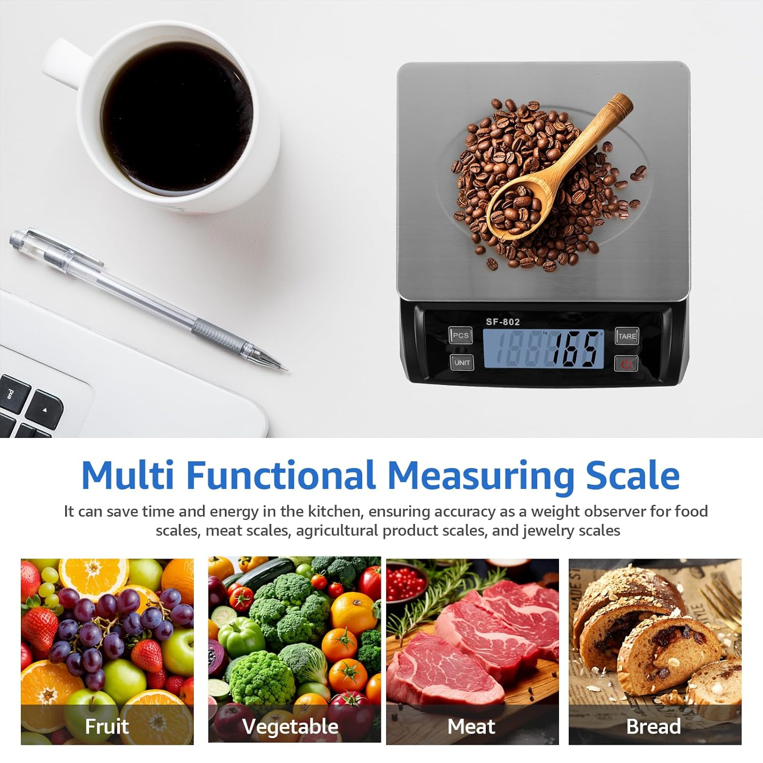 30Kg/66Lb Digital Food Scale Multifunctional Digital Kitchen Scale with LCD Display and Stainless Steel Cover for Baking Cooking Counting(Black-1-25 Cm-Weighing: 30Kg) image number 1