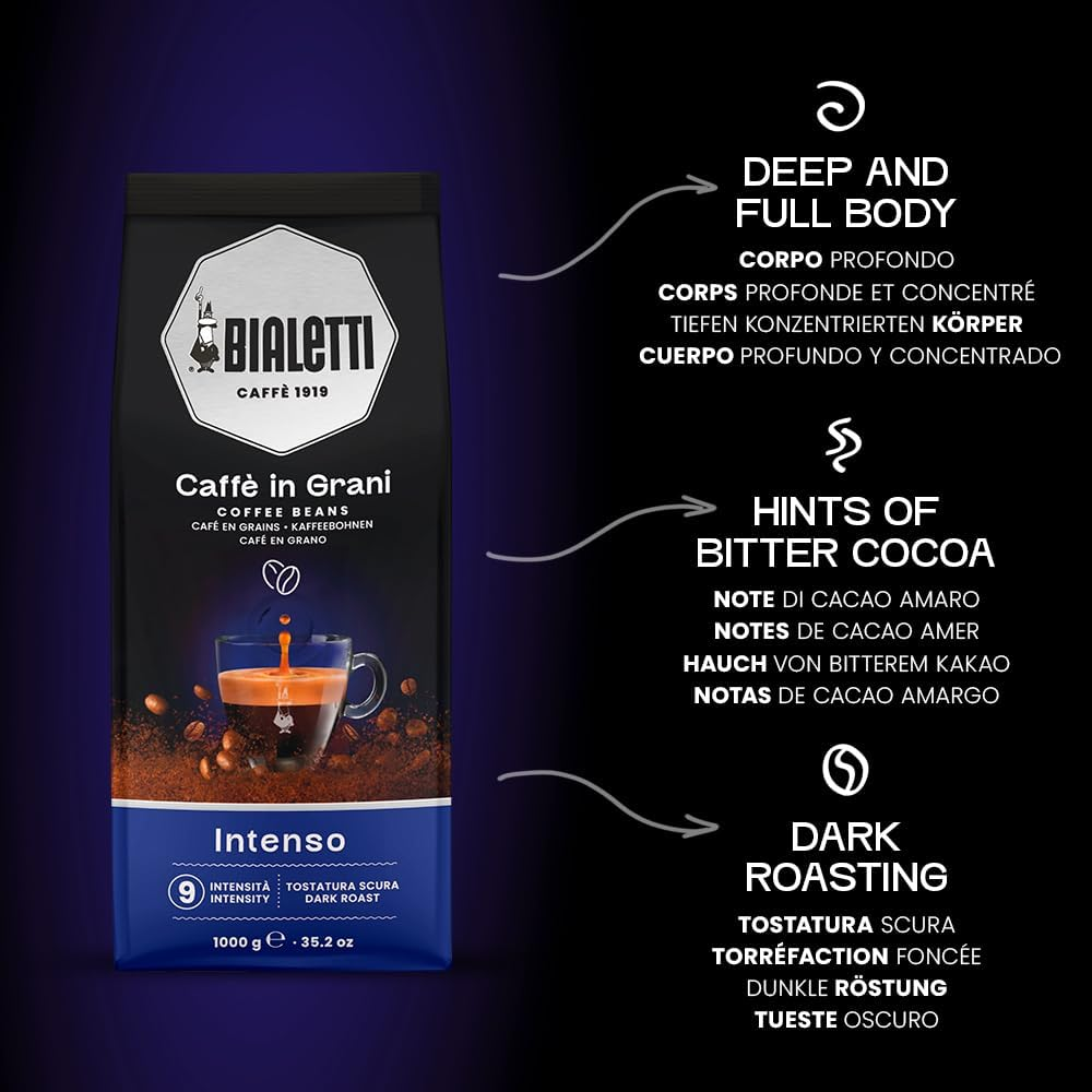 Bialetti - Coffee Beans Esperto Grani, Intenso Flavour, Dark Roast and Full Bodied, Intensity 9, 1Kg image number 4