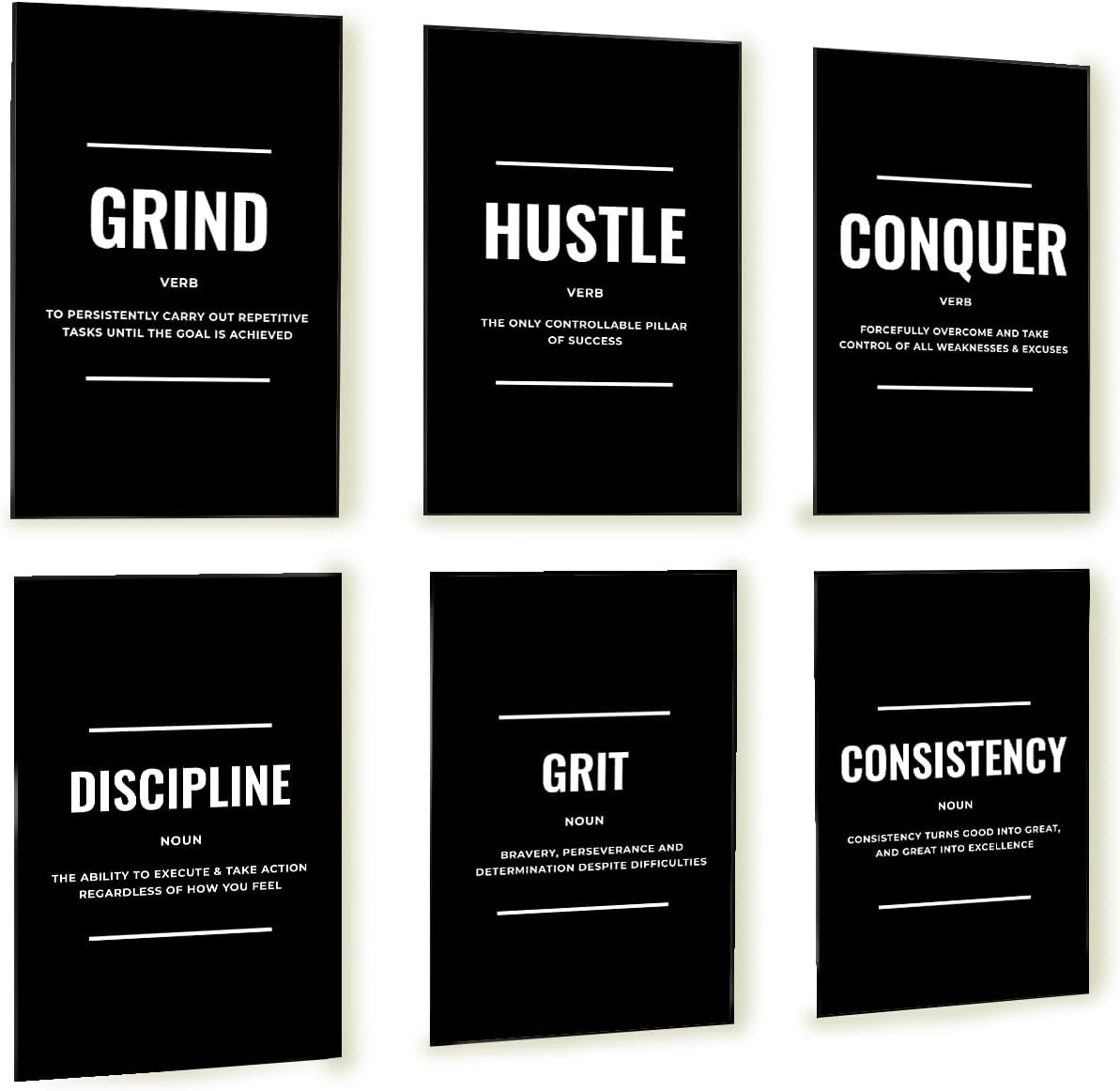 Bodybuilding Motivational Fitness Posters Set of Four. Wall Art Inspiration and Quote Decals with Workout Weight Lifting and No Excuses Inspirational Images. No Pain No Gain Prints. Great Mens Gifts