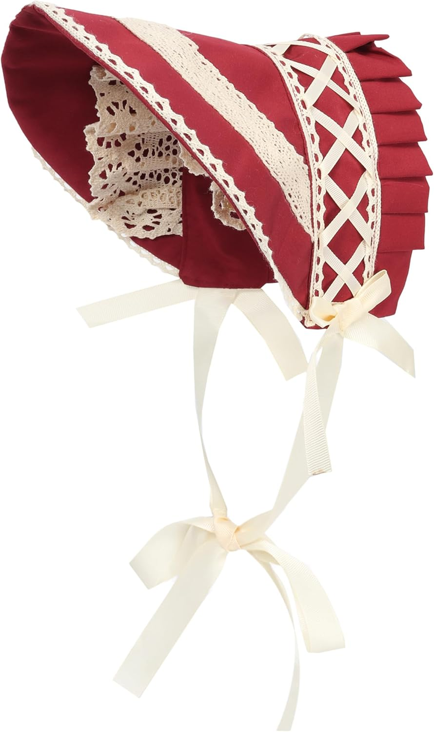 FURPHI Victorian Bonnet Colonial Pioneer Hat with Lace Tea Party Costume Sun Cap for Women - Pink image number 5