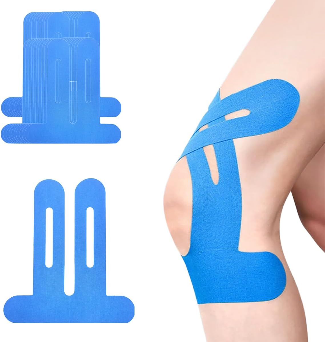 20Pcs Kinesiology Tape for Knee, Upgraded Precut Elastic Sports Tape, Knee Pain Relief Athletic Tape, Waterproof & Elastic, Breathable Hypoallergenic Latex-Free Tape（Blue） image number 5