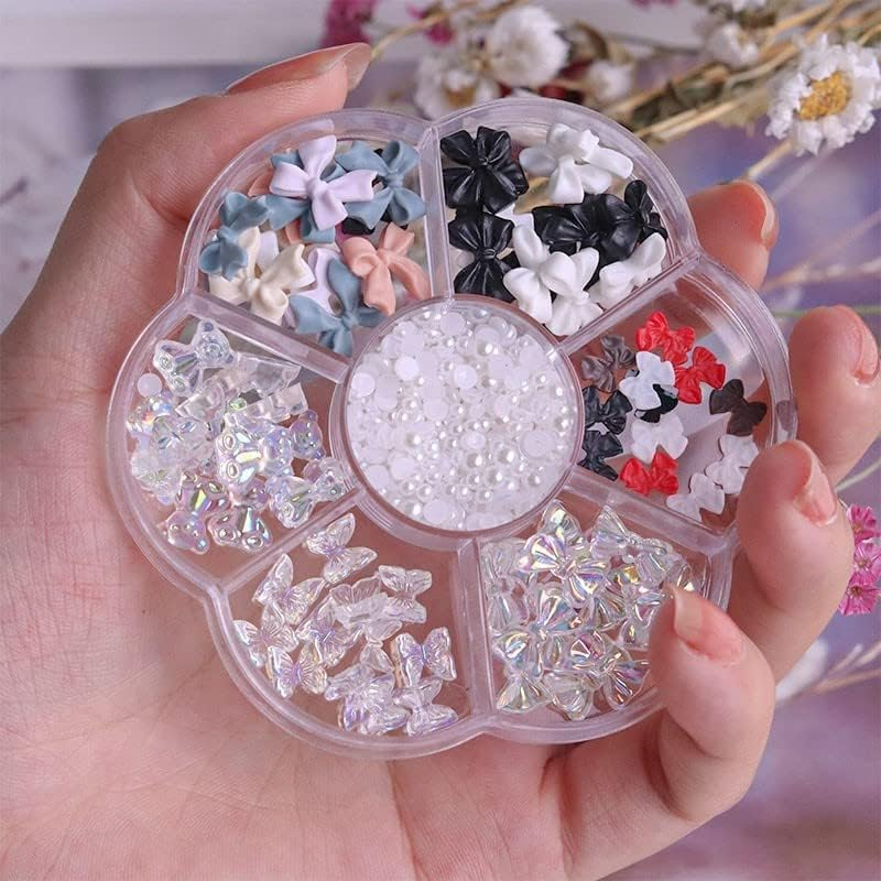 7 Style Nail Charms,Colorful Bow-Knot Nail Stud Rhinestones Crystal, 3D Bow-Knot Colorful Nail Charms Set for Women Girl Nail Stones Design DIY Decoration Jewel Stones Nail Art Rhinestones (Resinous) image number 3