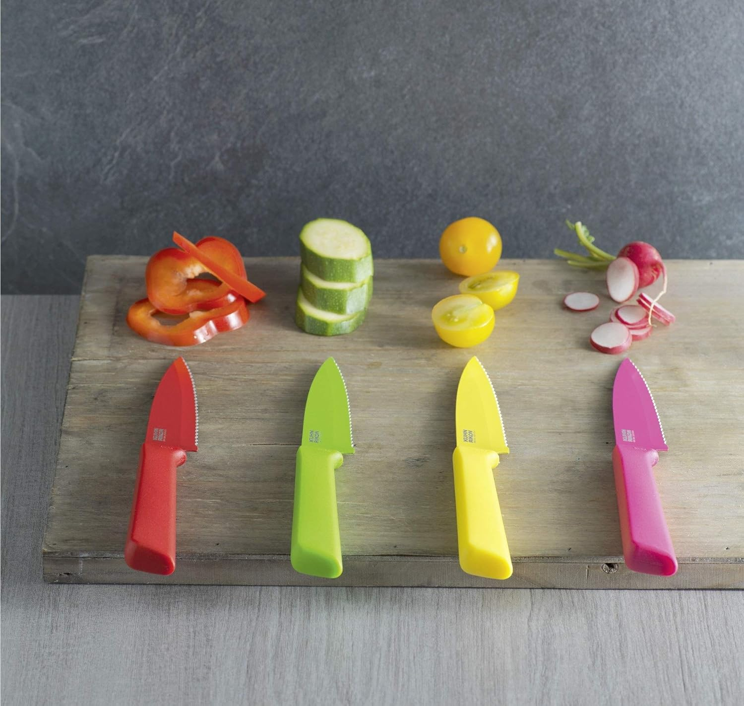 Kuhn Rikon Colori+ Cheese Knife (Set of 3), Black Serrated Paring Knife 4" Green image number 4