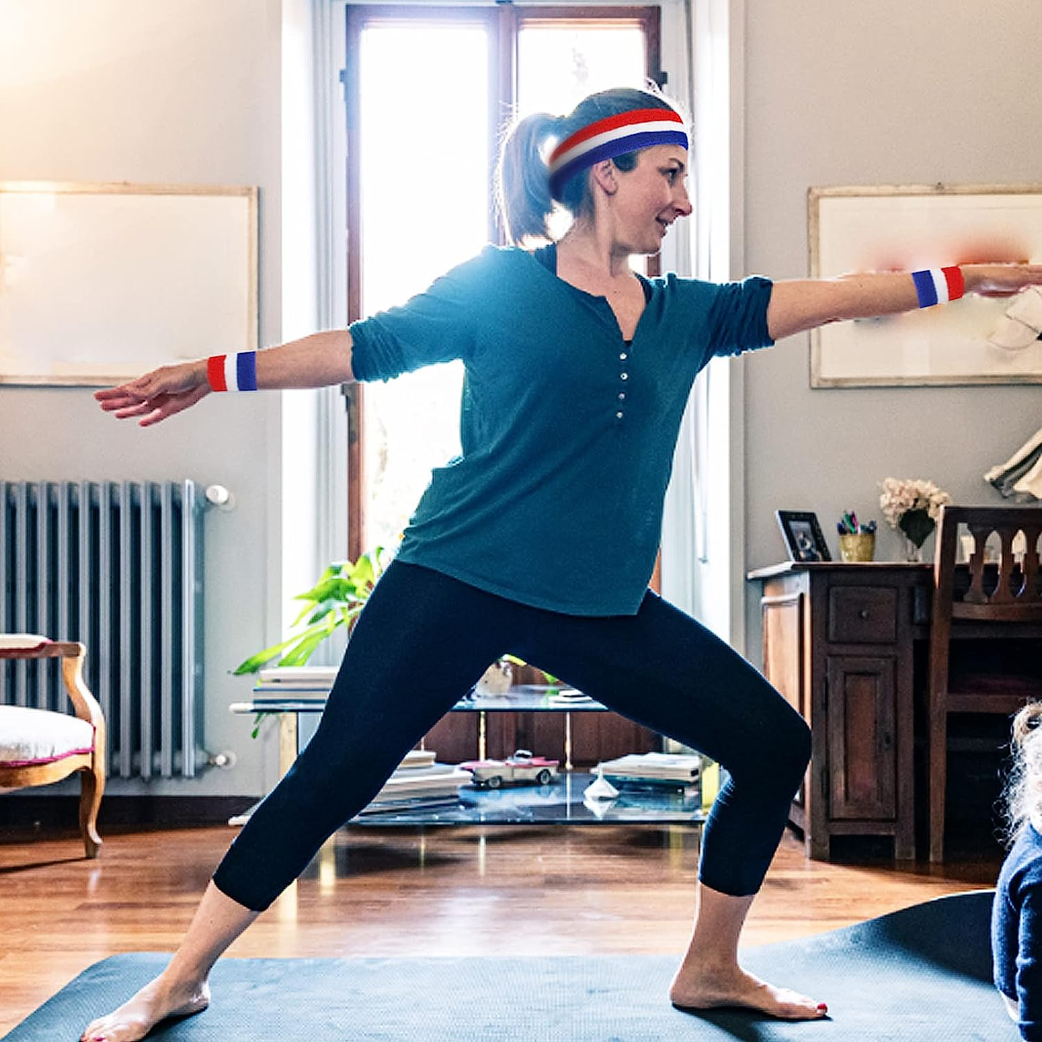 PAMASE Striped Sweatbands Set, Including Sports Headbands and Wristbands Cotton Sweat Band American Flag Style for Tennis Athletic Men Women image number 1