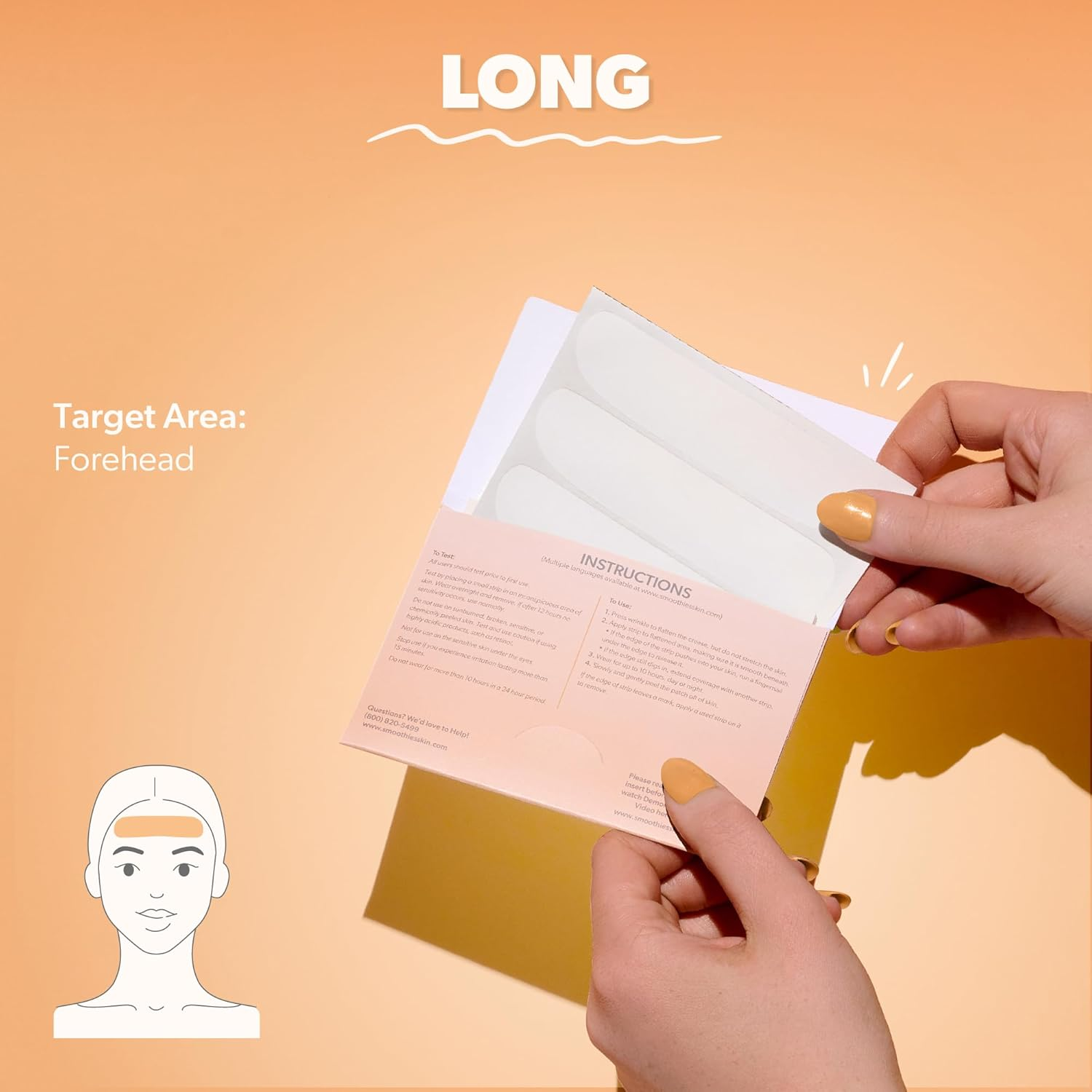 Smoothies Long Forehead Wrinkle Patches for Face Overnight - Facial Patches for Forehead, 48 Facial Adhesives per Box - Face Tape, Made in the USA image number 3