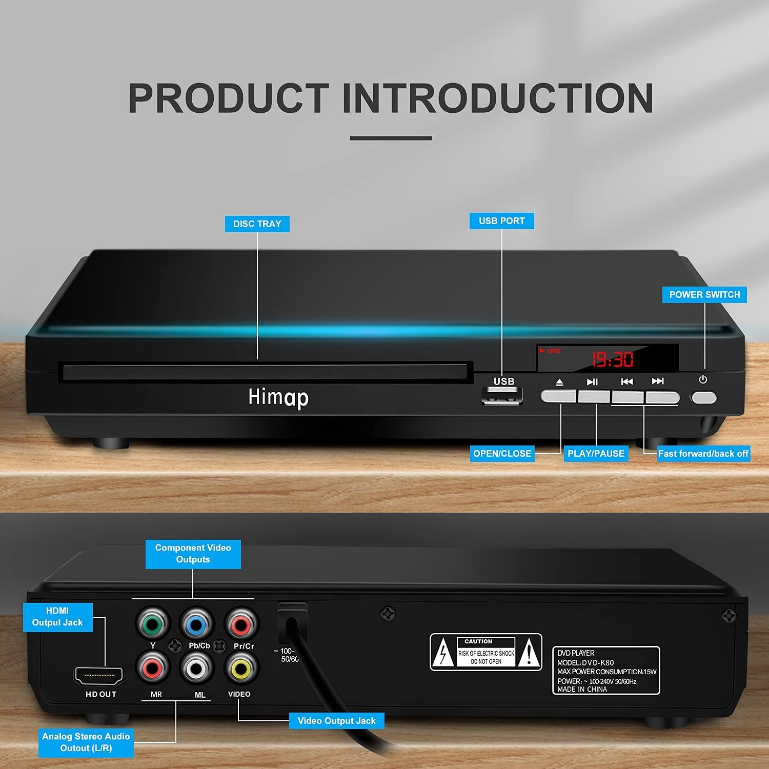DVD Player, DVD Players for TV Region Free DVD Disc Players DVD CD with HDMI AV Output USB Input Remote Control AV Cable,For Home Study image number 3